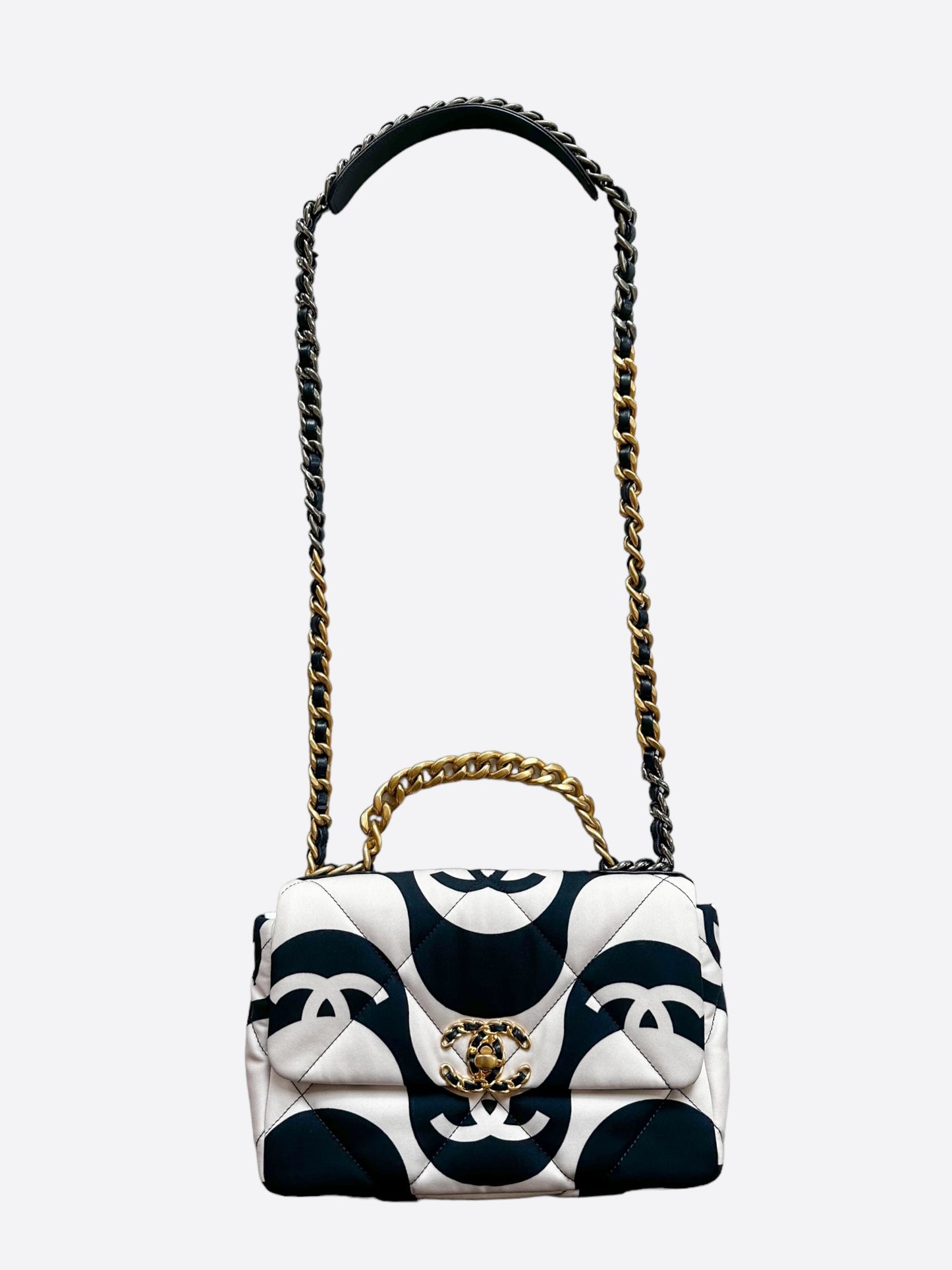 Chanel Black & White CC Fabric Medium Chanel 19 Flap Bag