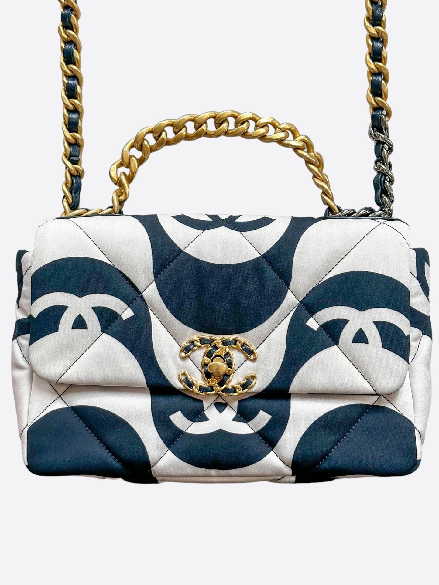 Chanel Black & White CC Fabric Medium Chanel 19 Flap Bag
