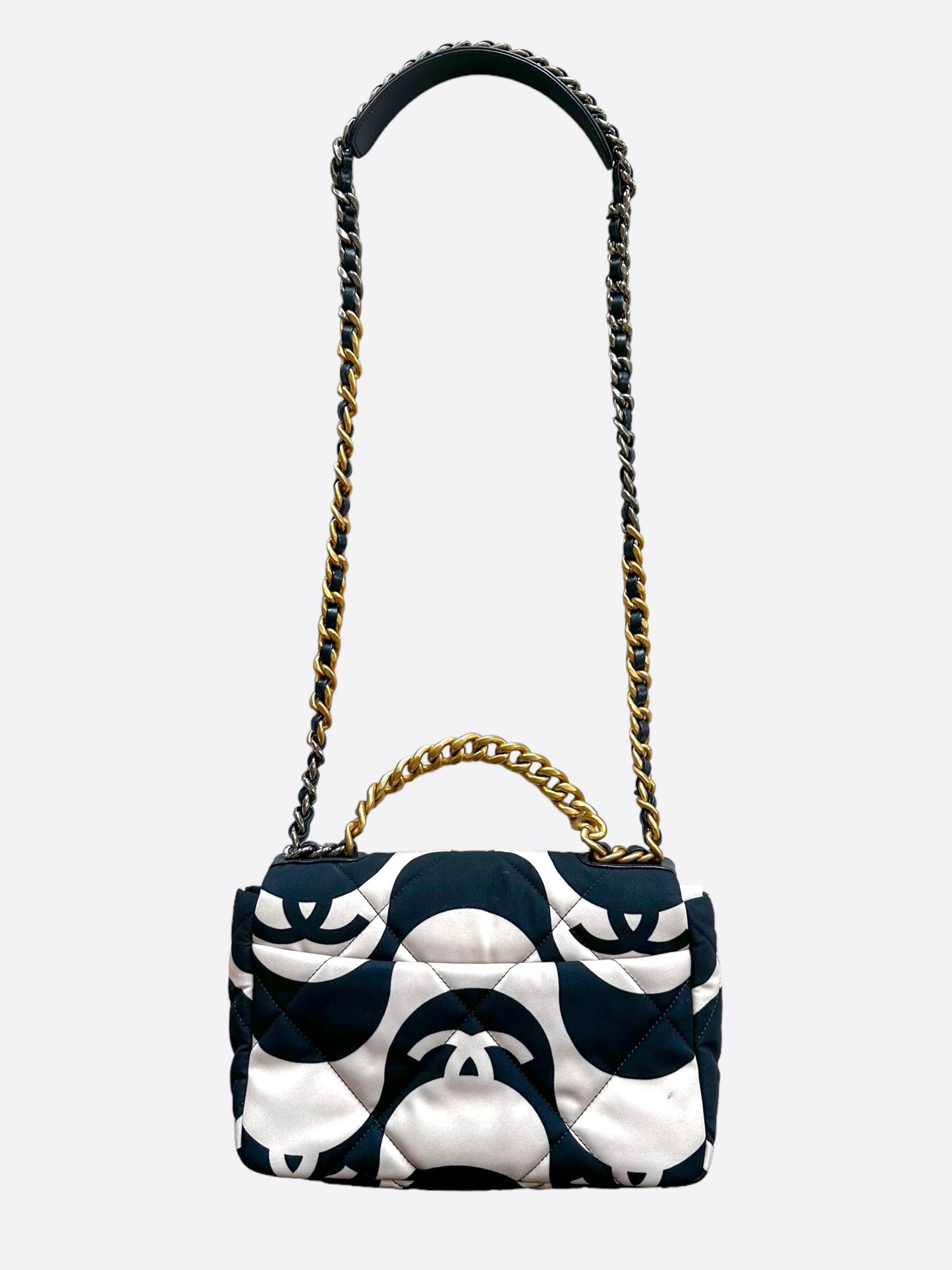 Chanel Black & White CC Fabric Medium Chanel 19 Flap Bag