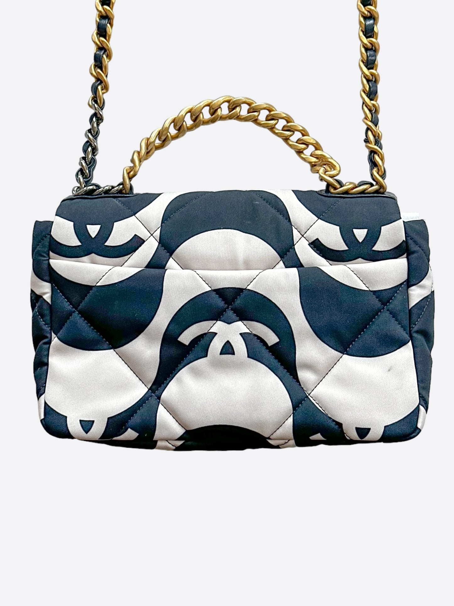 Chanel Black & White CC Fabric Medium Chanel 19 Flap Bag