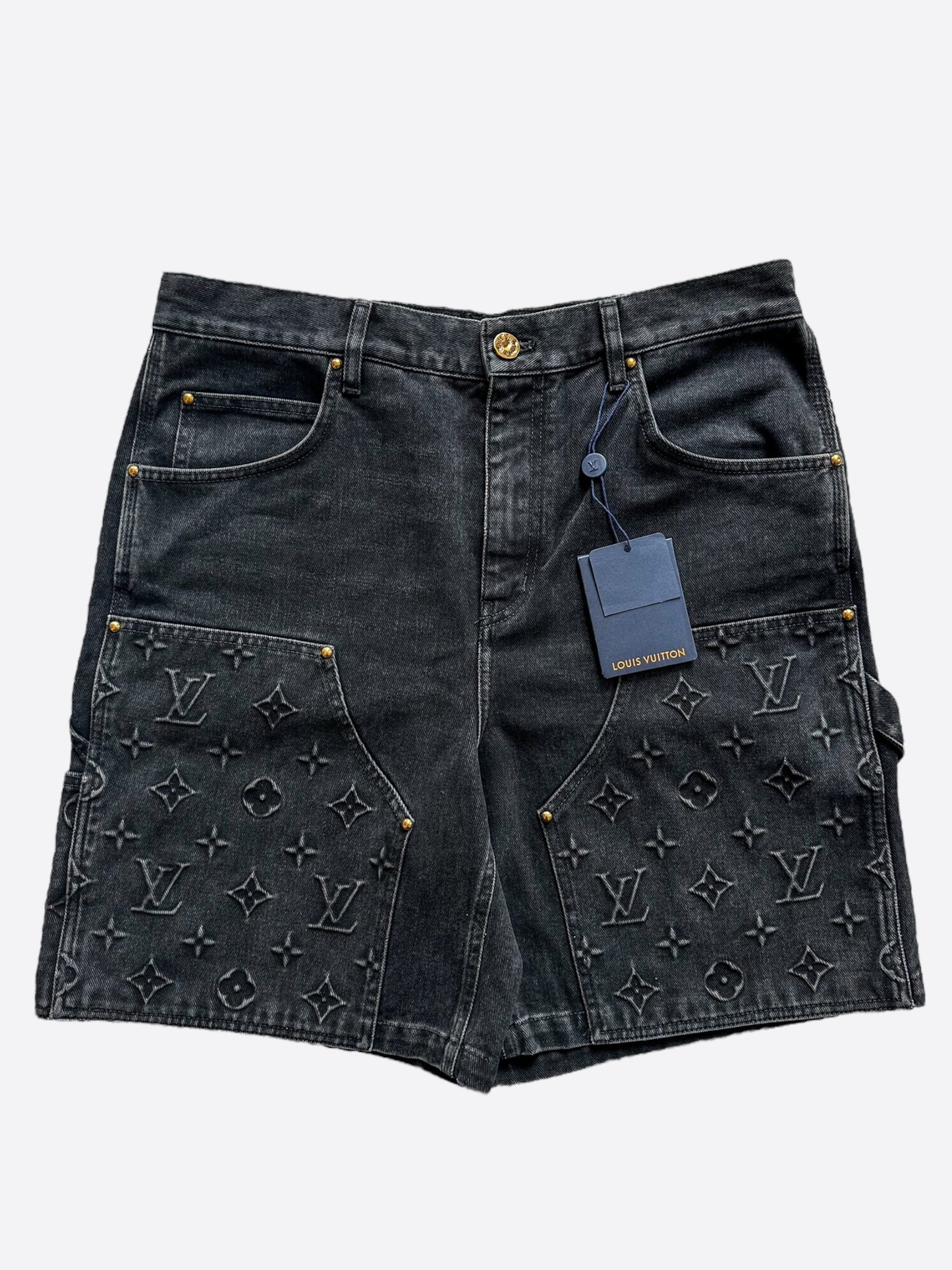 Louis Vuitton Washed Black Monogram Carpenter Shorts