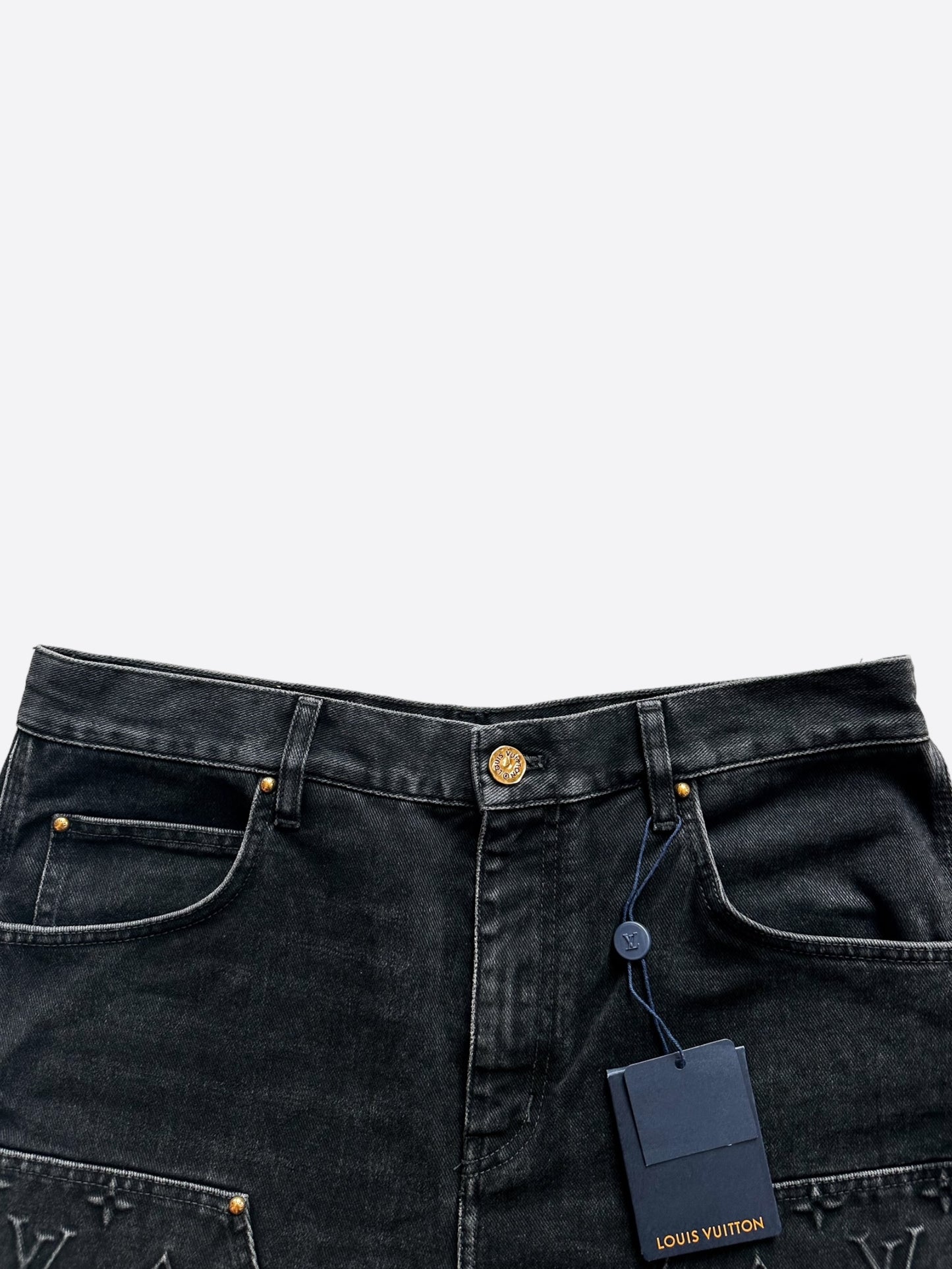 Louis Vuitton Washed Black Monogram Carpenter Shorts