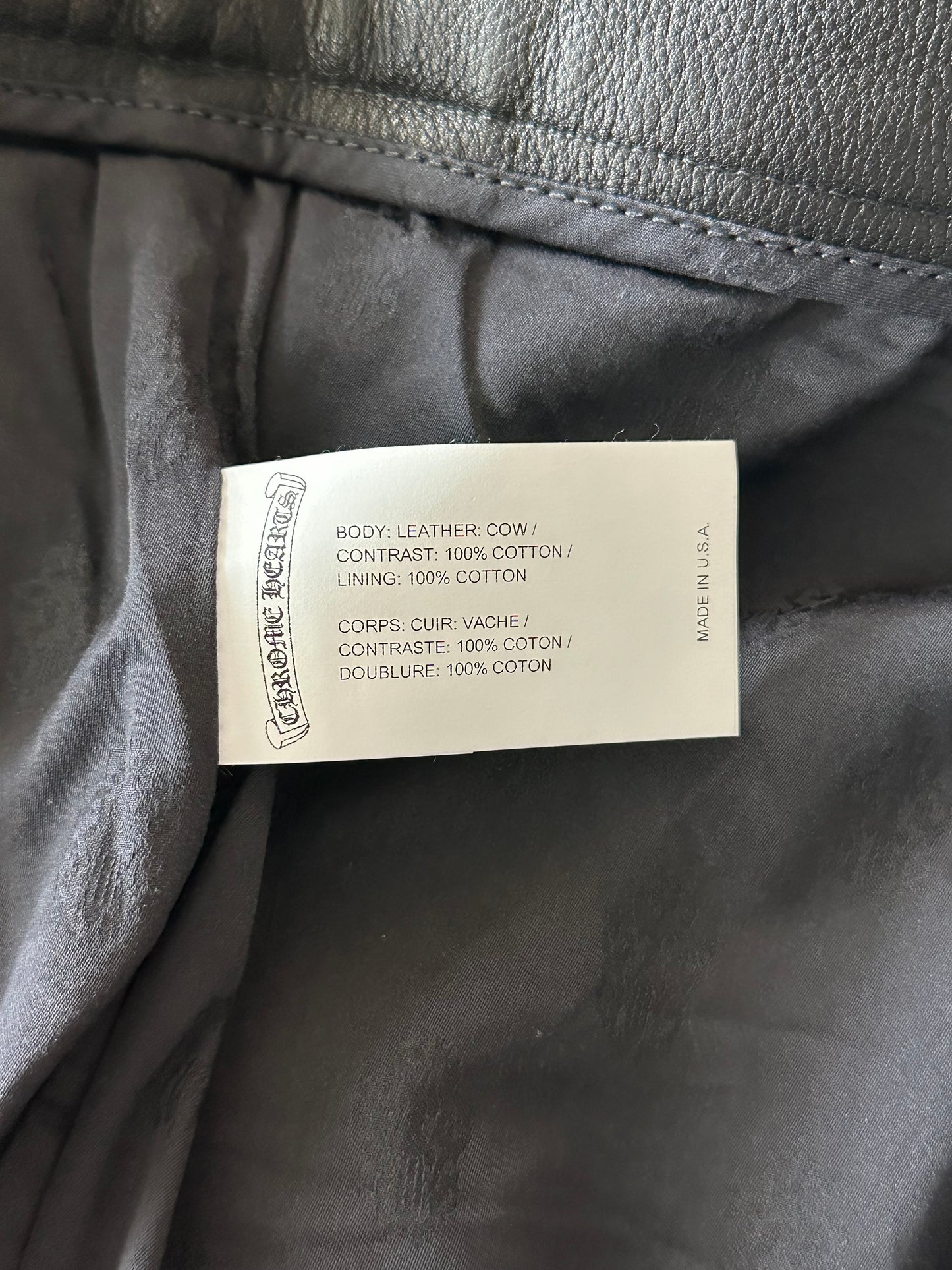 Chrome Hearts Black Leather & Corduroy Fleur Knee Pants