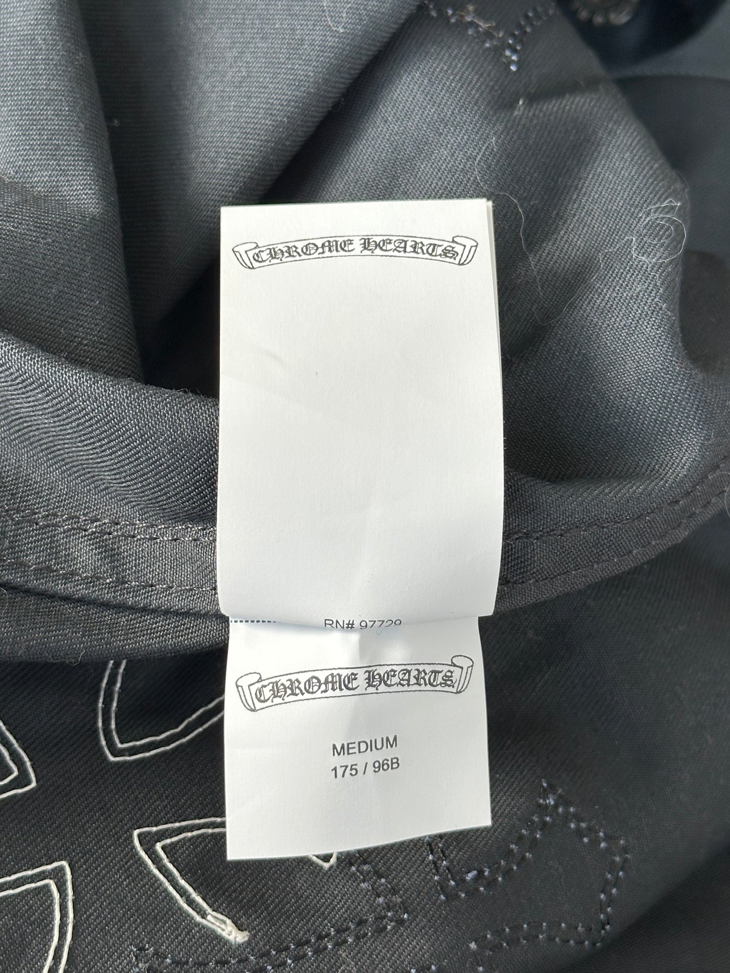 Chrome Hearts Black, White & Blue Cross Patch Work Dog Jacket