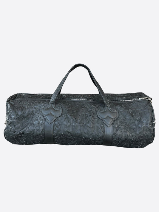 Chrome Hearts Black Leather 2XL Cross Patch Duffel Bag
