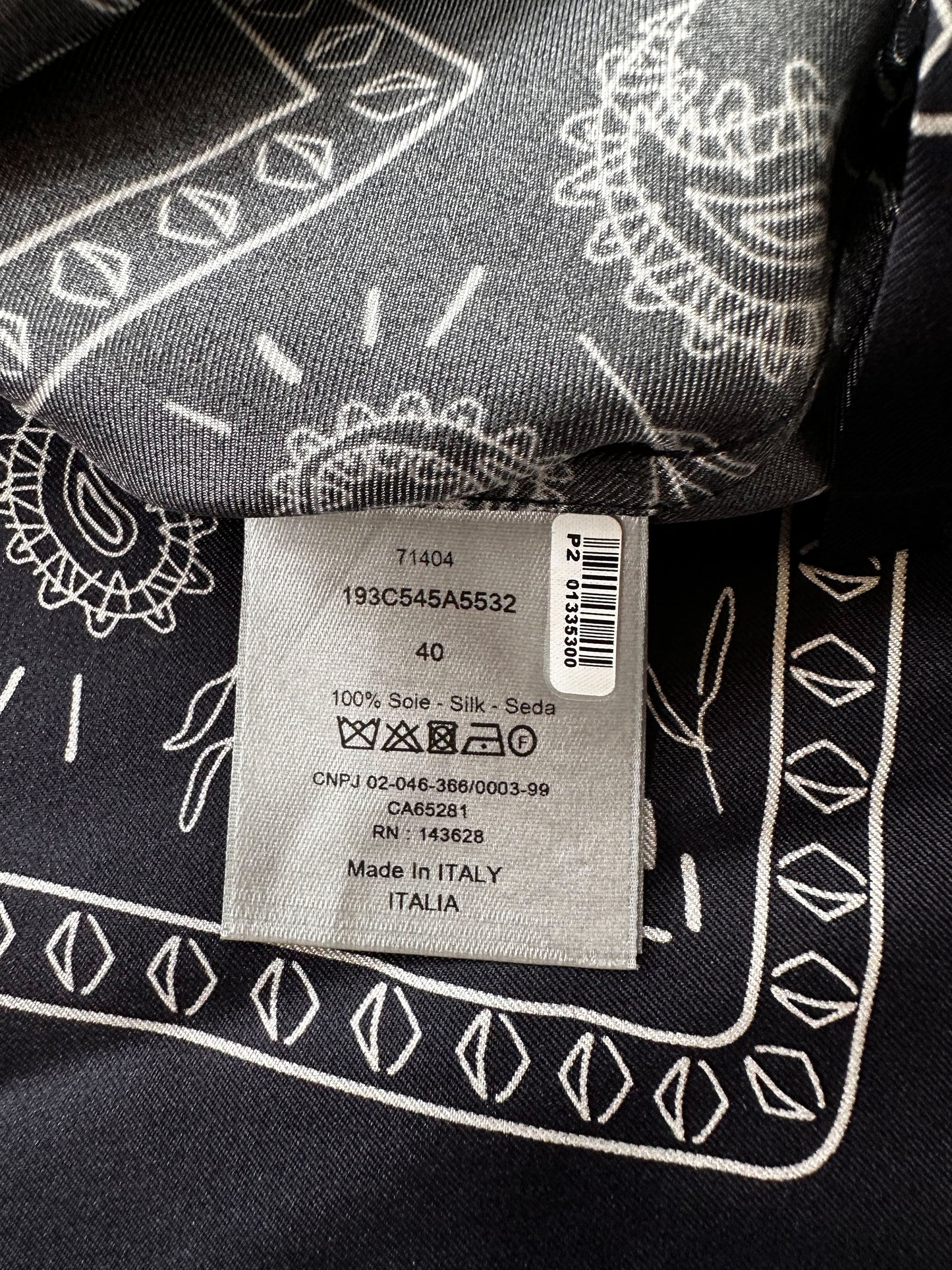 Dior Cactus Jack Navy & White Diamond Bandana Print Silk Button Up Shirt