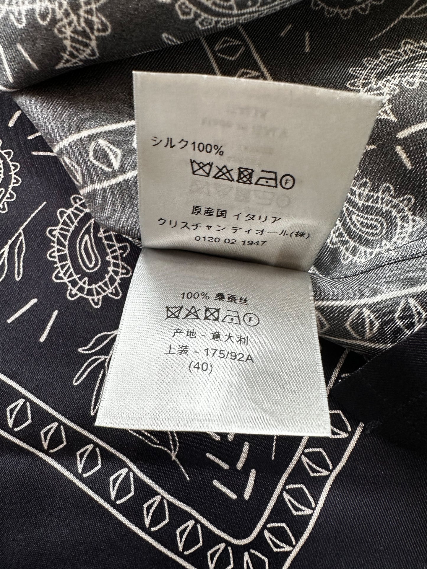 Dior Cactus Jack Navy & White Diamond Bandana Print Silk Button Up Shirt