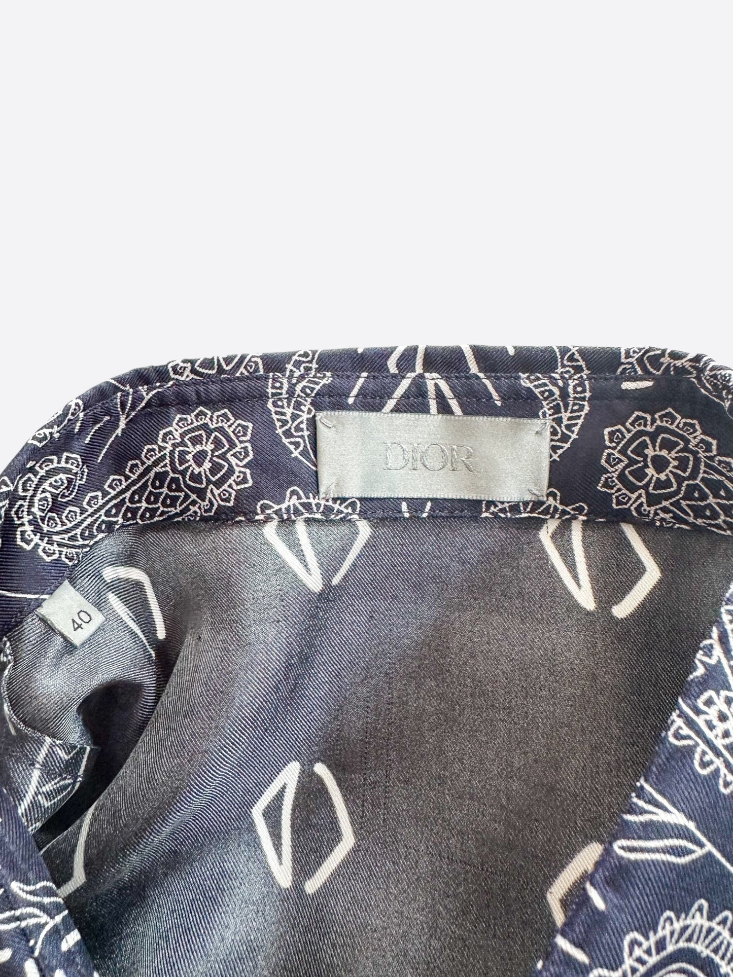 Dior Cactus Jack Navy & White Diamond Bandana Print Silk Button Up Shirt