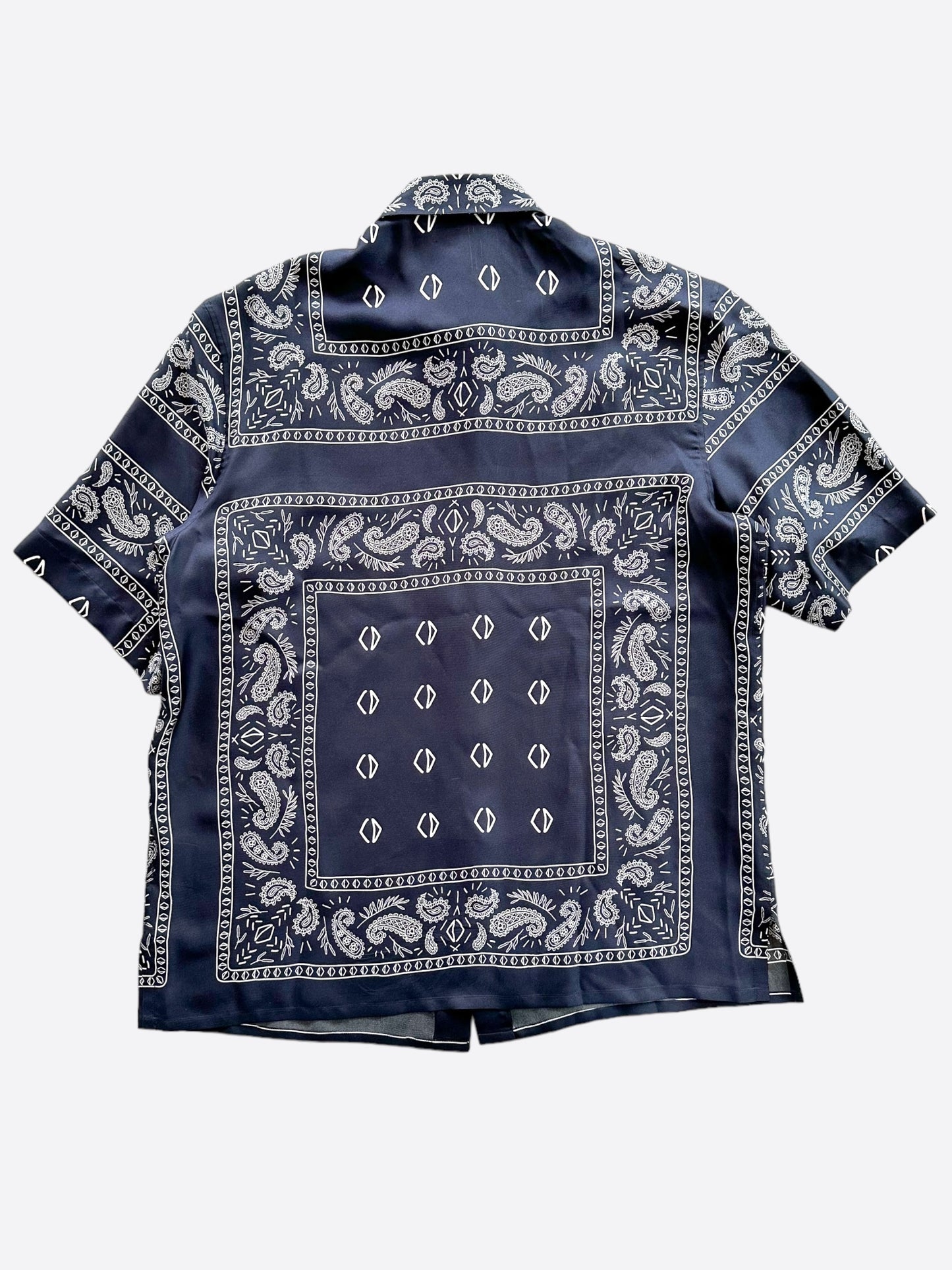 Dior Cactus Jack Navy & White Diamond Bandana Print Silk Button Up Shirt