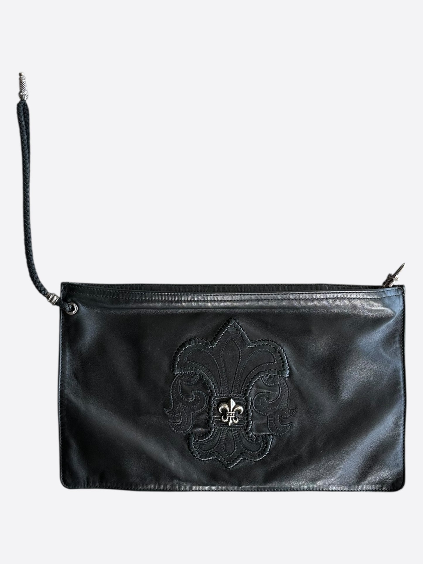 Chrome Hearts Black Fleur Leather Pouch