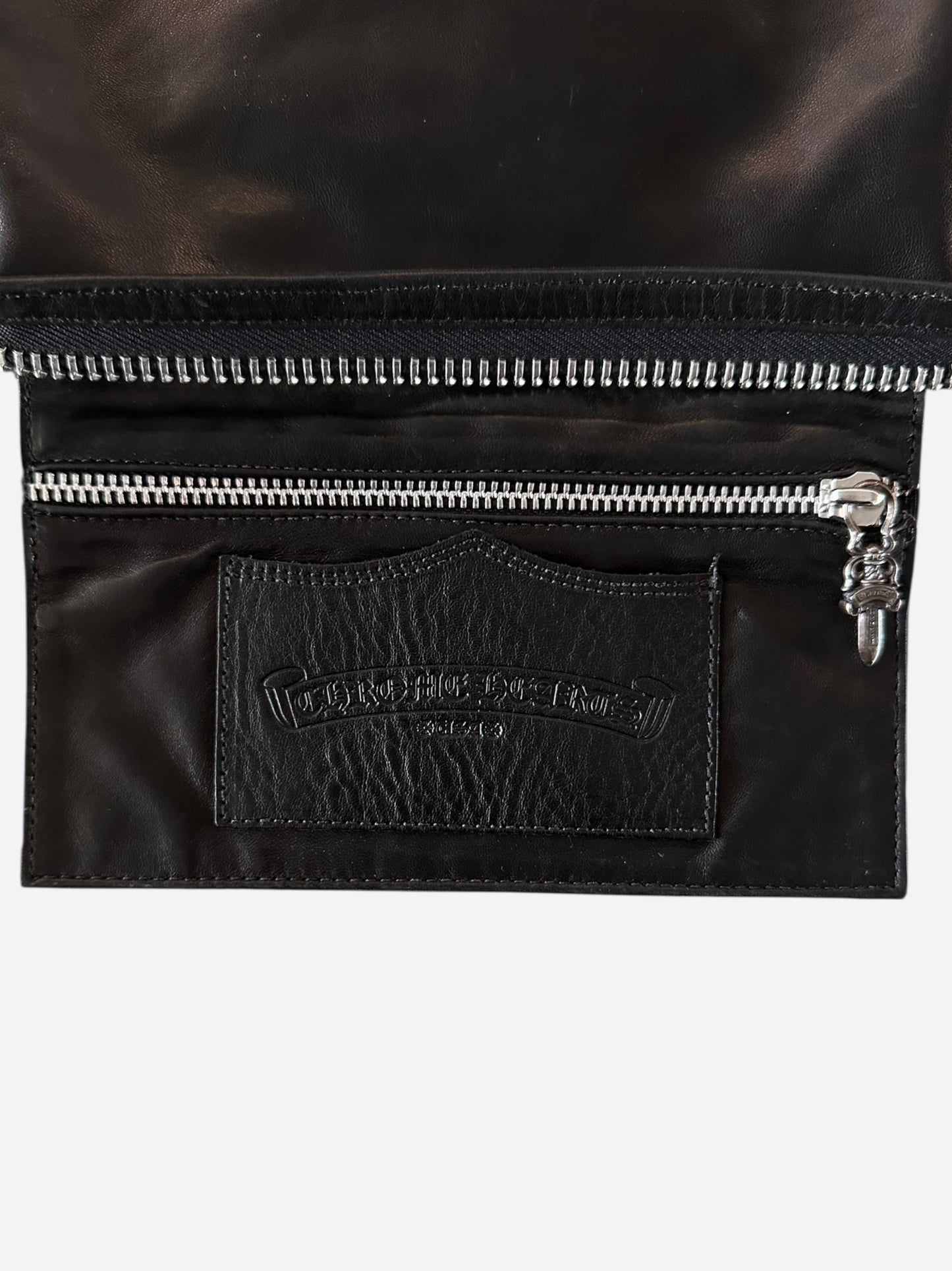 Chrome Hearts Black Fleur Leather Pouch