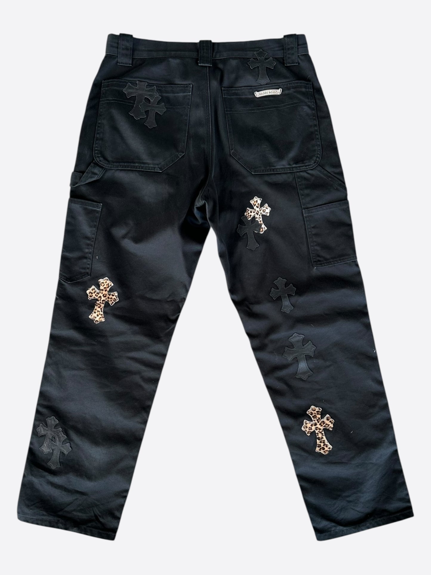 Chrome Hearts Black & Cheetah Cross Patch Carpenter Pants
