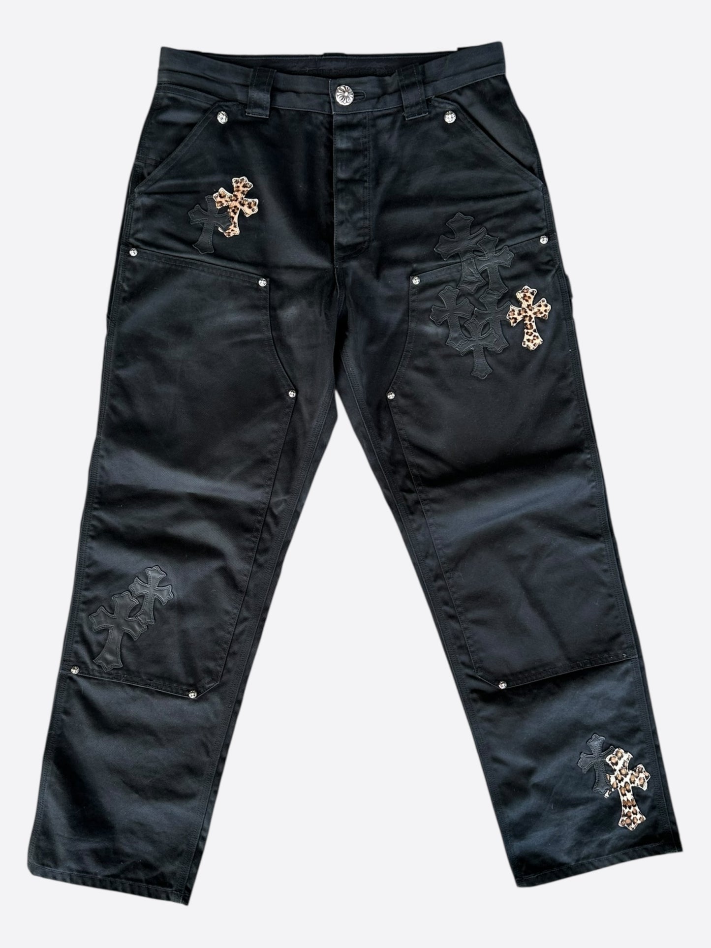 Chrome Hearts Black & Cheetah Cross Patch Carpenter Pants