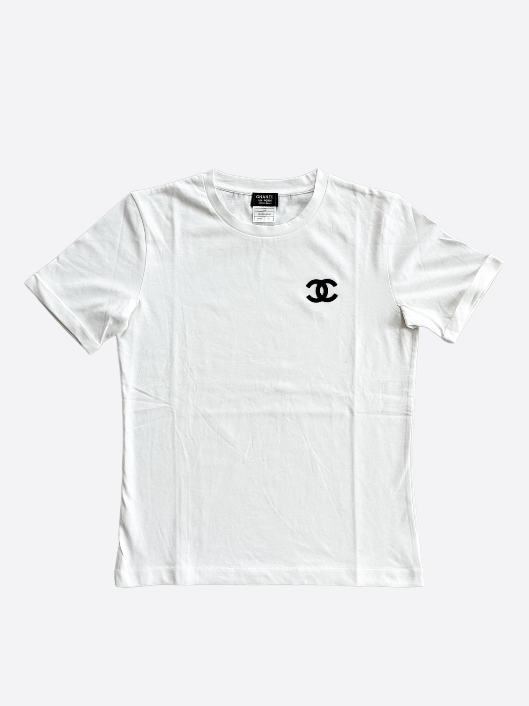 Chanel White Black CC Logo Embroidered T Shirt Savonches