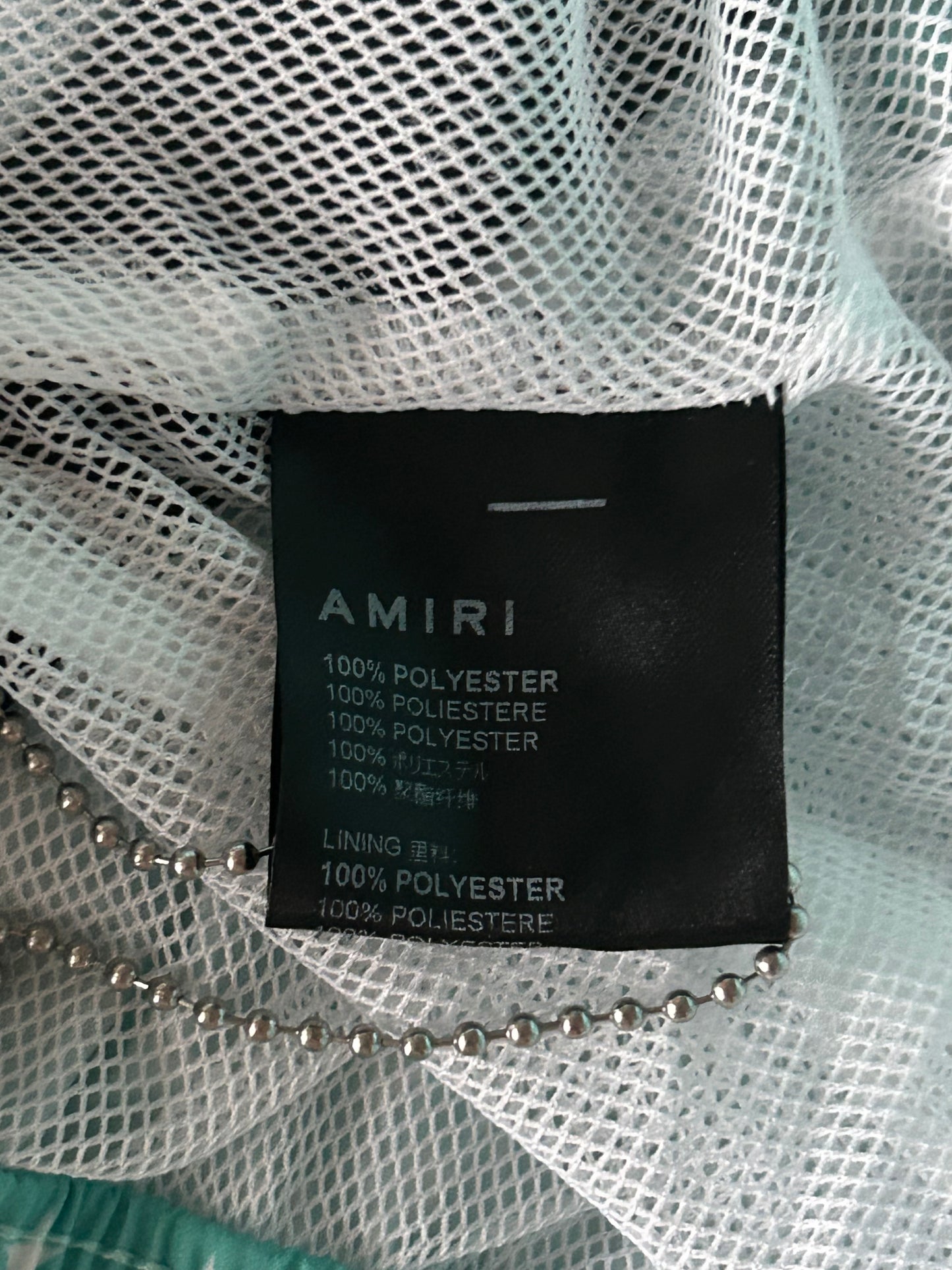 Amiri Blue & White MA Logo Paisley Swimshorts