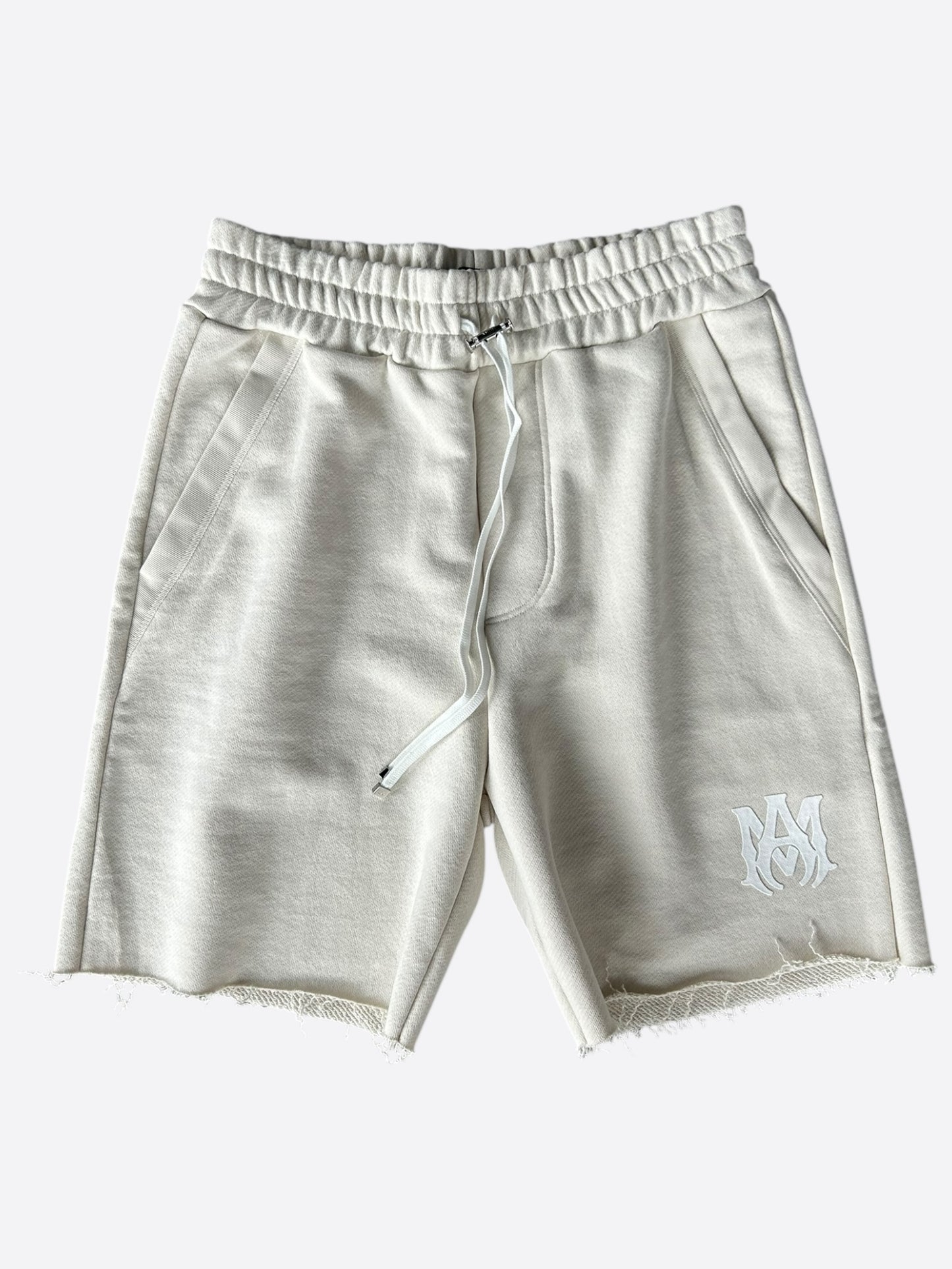 Amiri Cream & White MA Logo Shorts