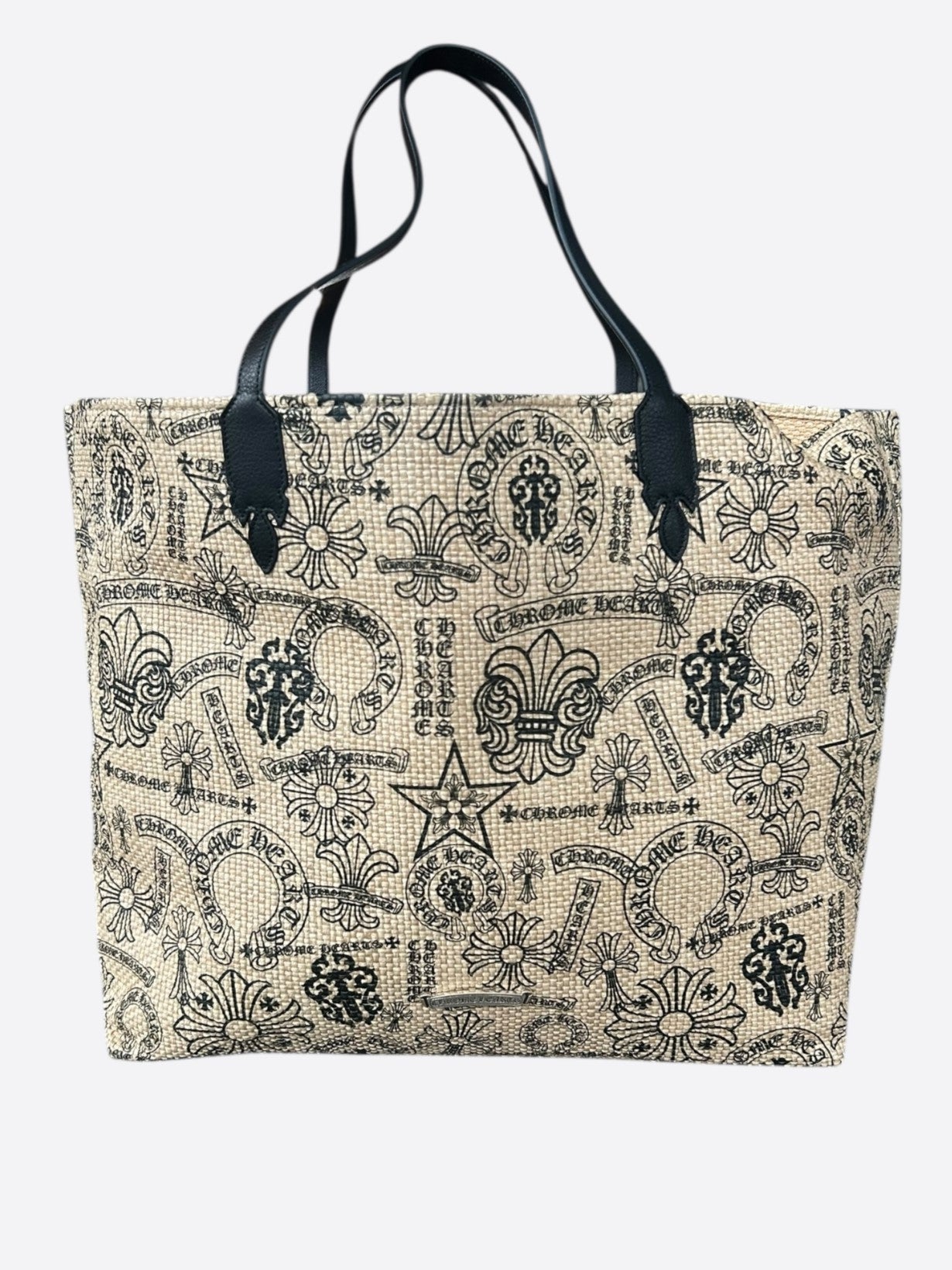 Chrome Hearts Beige & Black Stencil Beach Tote Bag