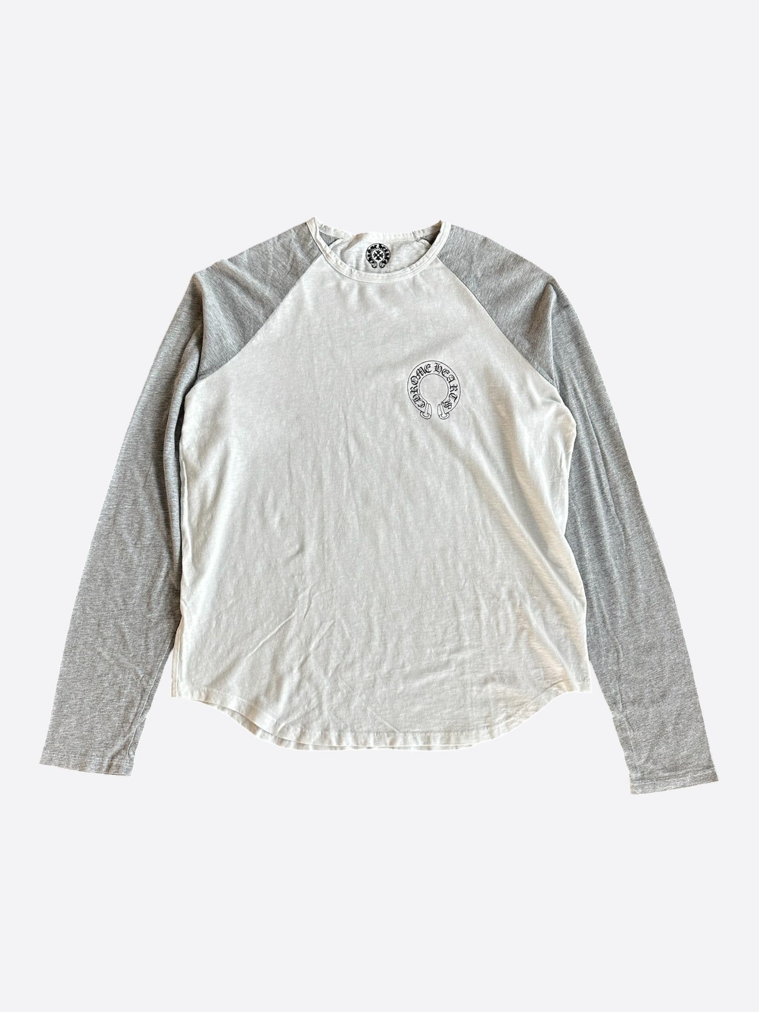 Chrome Hearts White & Grey Horseshoe Logo Baseball Longsleeve T 