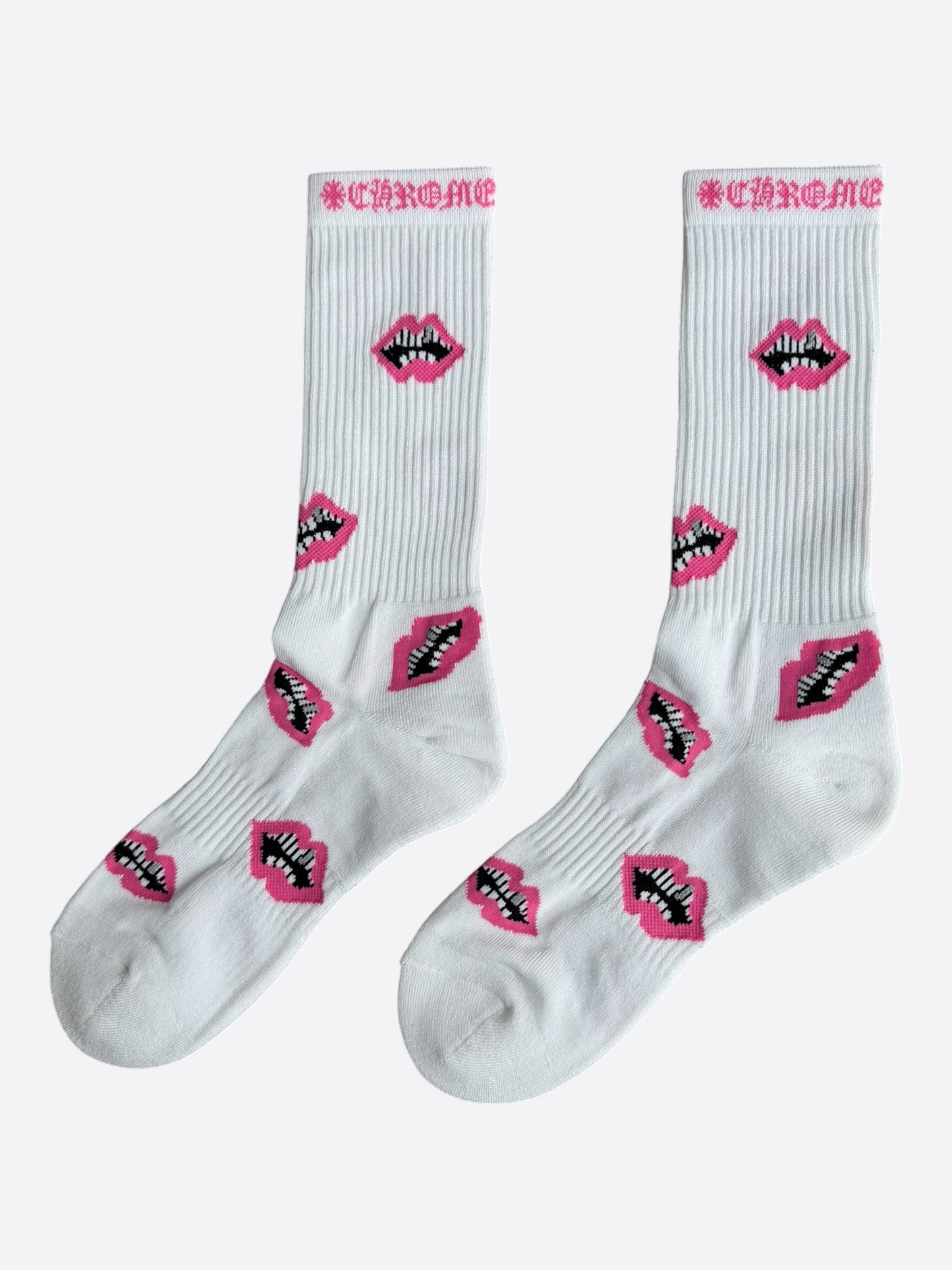 Chrome Hearts Matty Boy White & Pink Chomper Socks