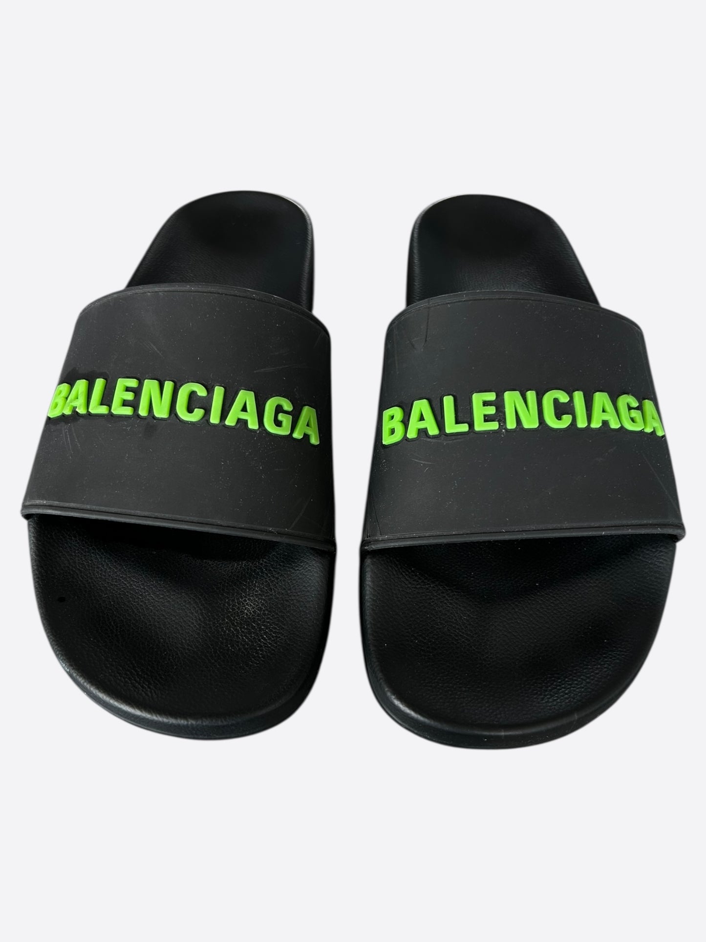 Balenciaga Black & Green Logo Slides