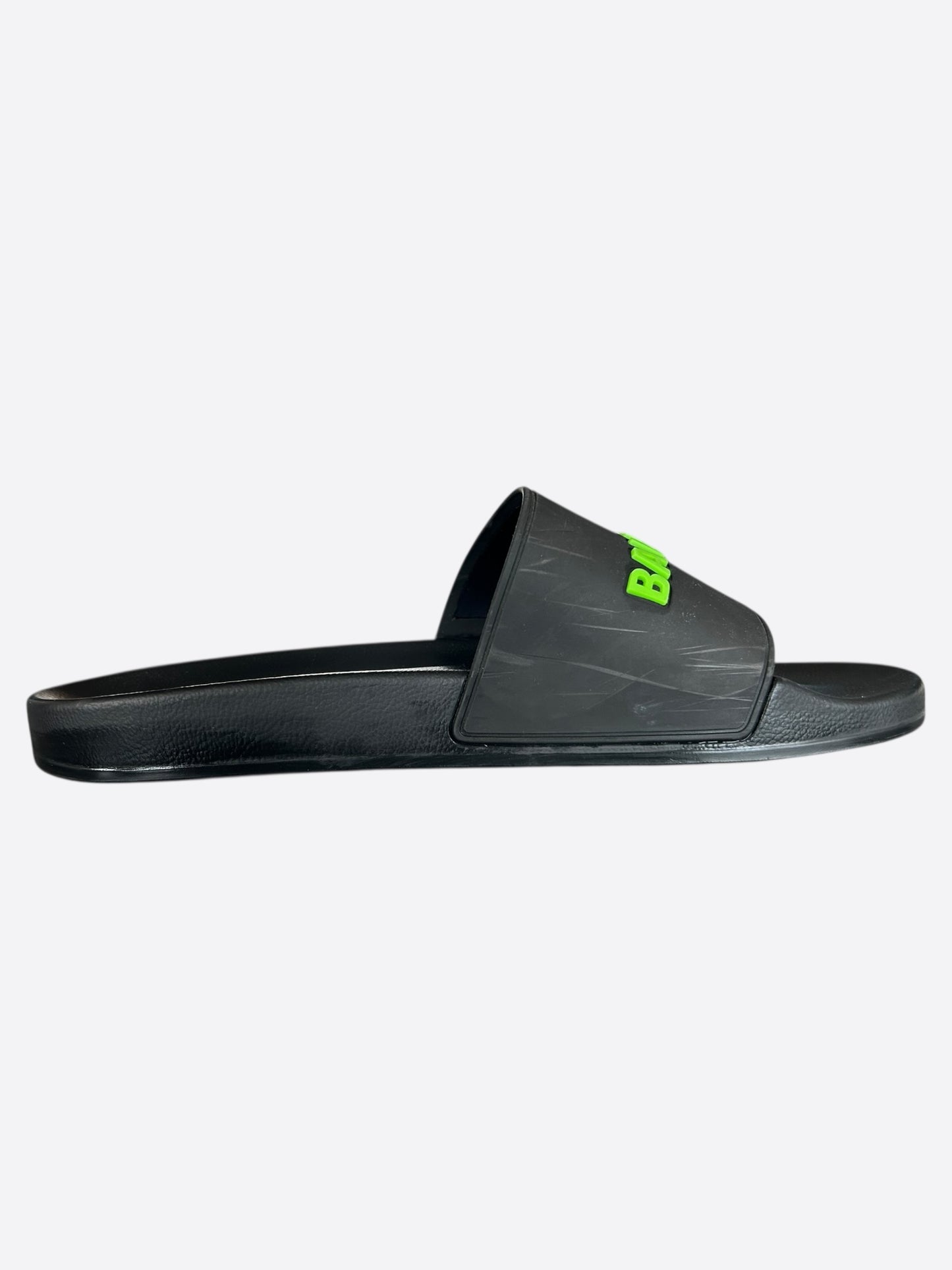 Balenciaga Black & Green Logo Slides