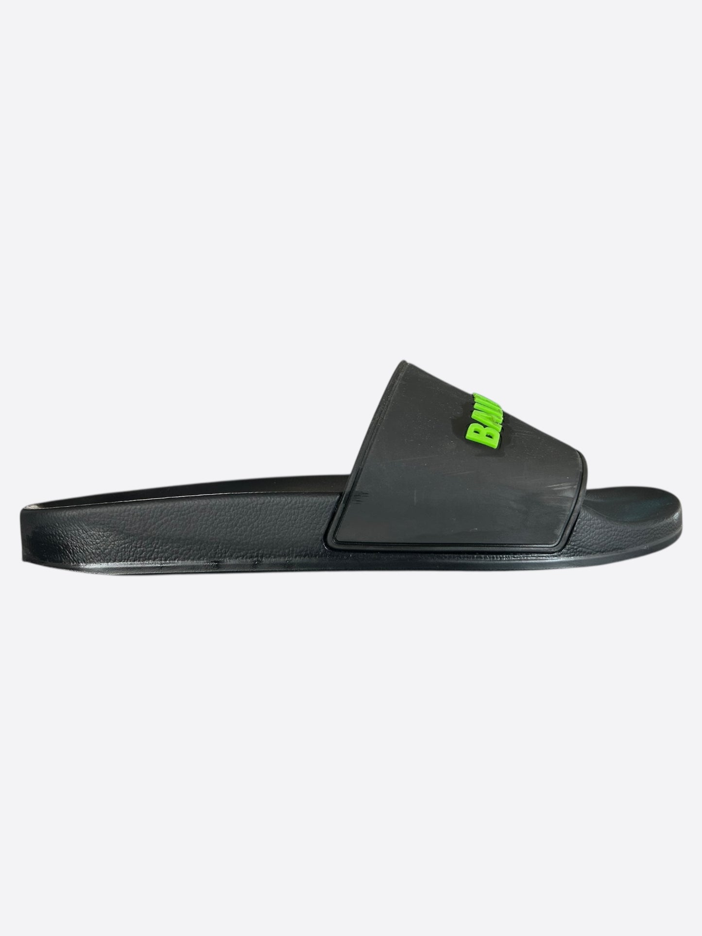 Balenciaga Black & Green Logo Slides