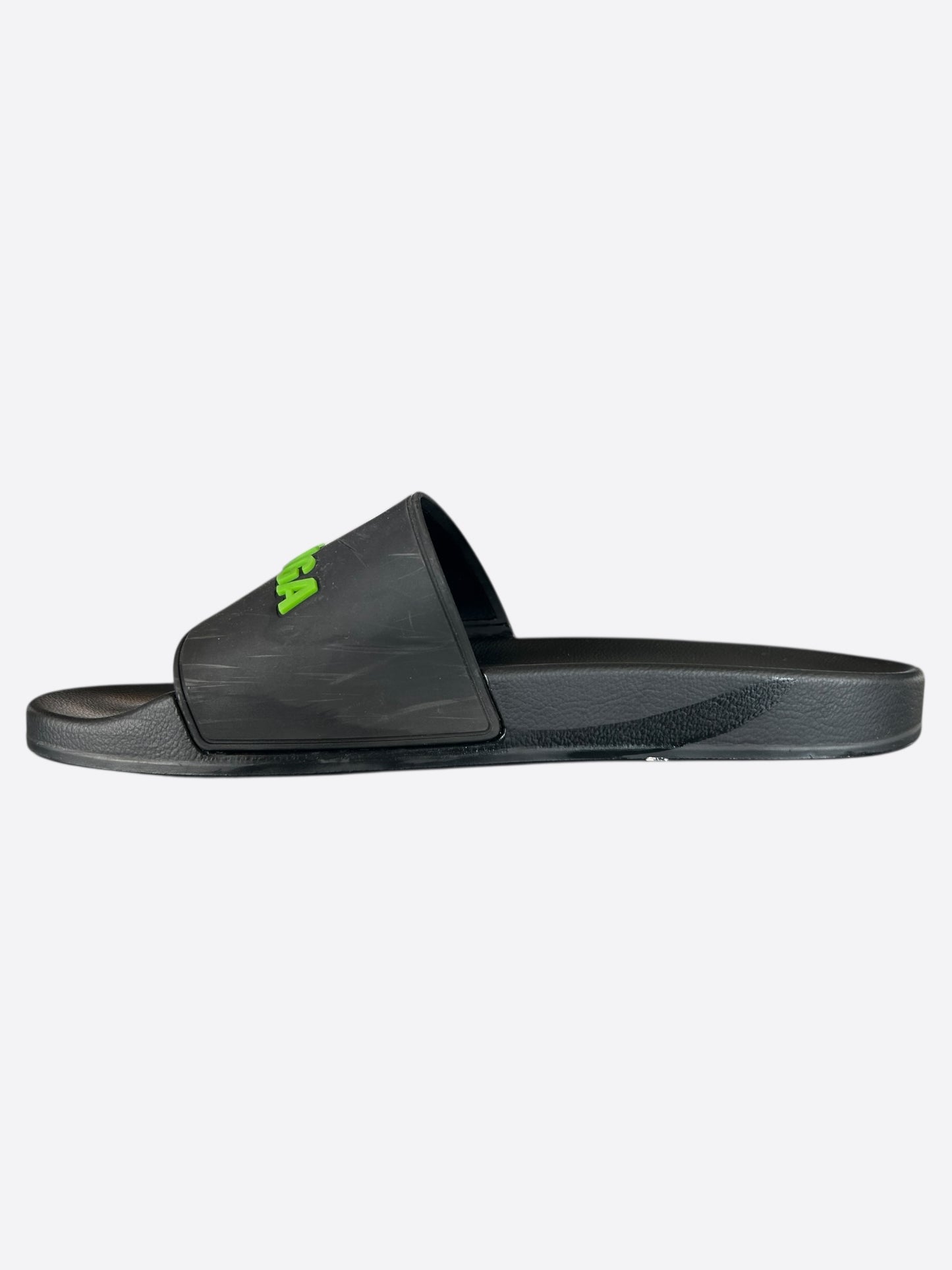 Balenciaga Black & Green Logo Slides