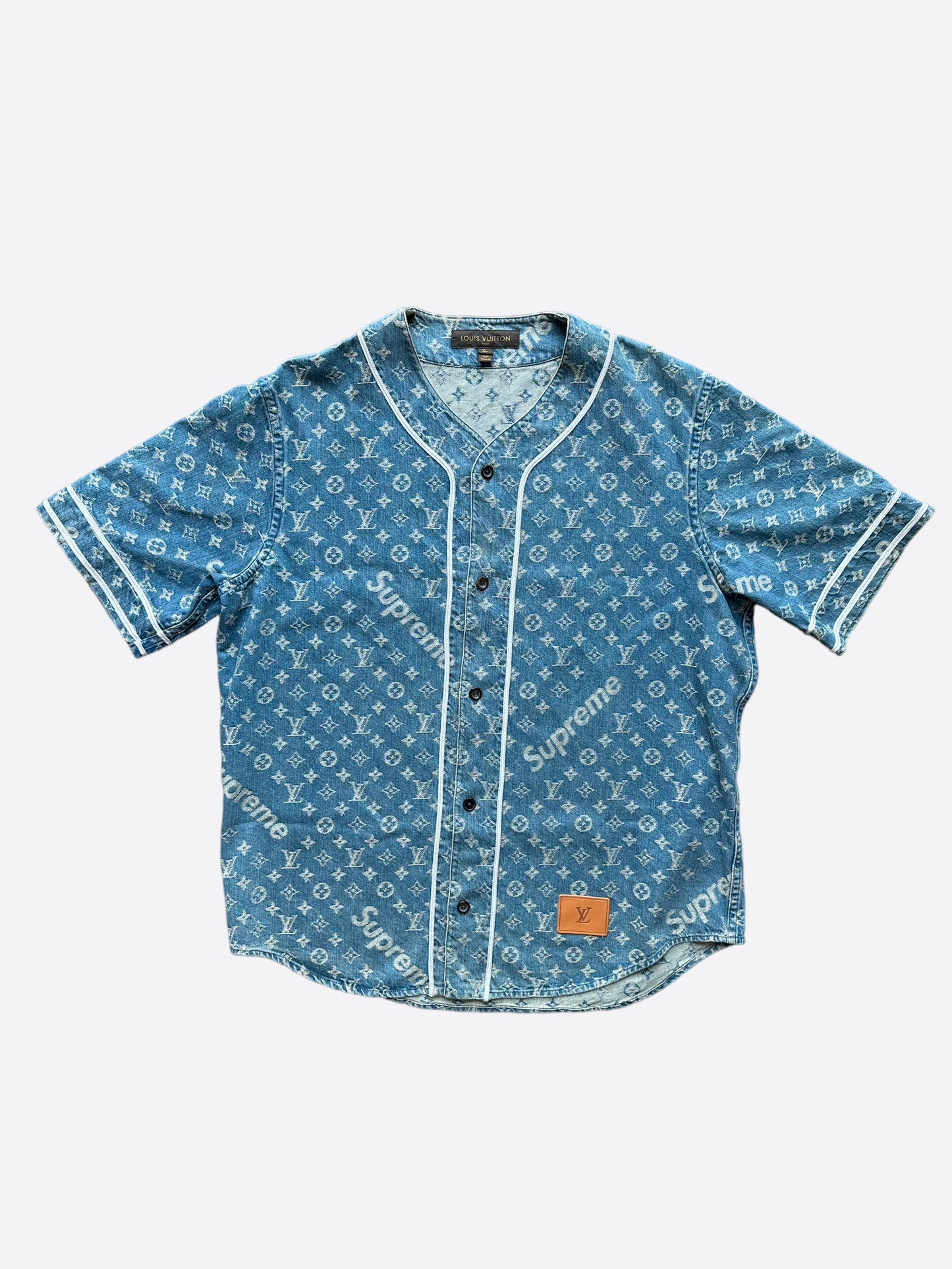 Louis Vuitton Supreme Blue Monogram Baseball Jersey