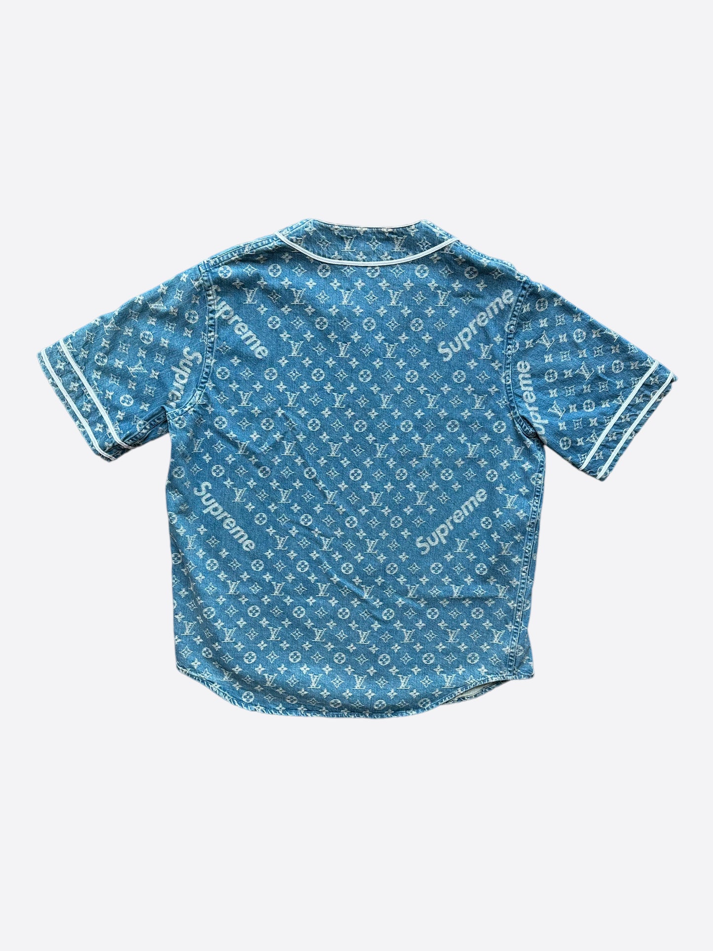 Louis Vuitton Supreme Blue Monogram Baseball Jersey