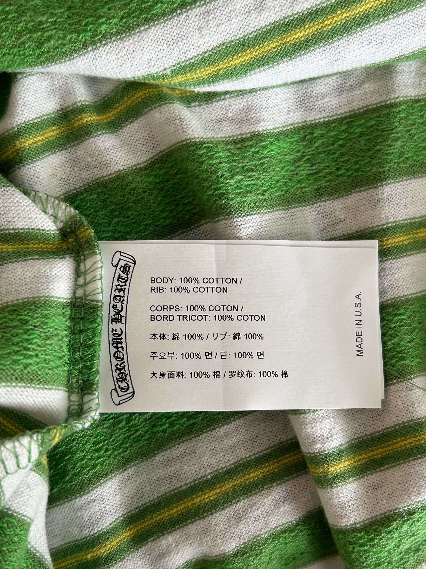 Chrome Hearts Green & White Striped Polo Longsleeve T-Shirt