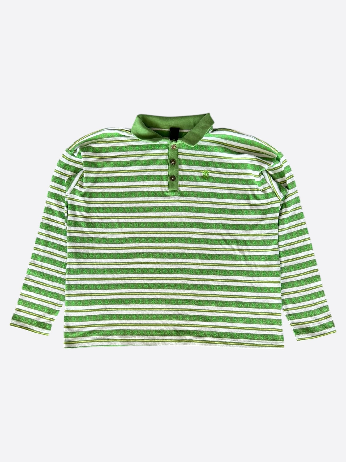 Chrome Hearts Green & White Striped Polo Longsleeve T-Shirt