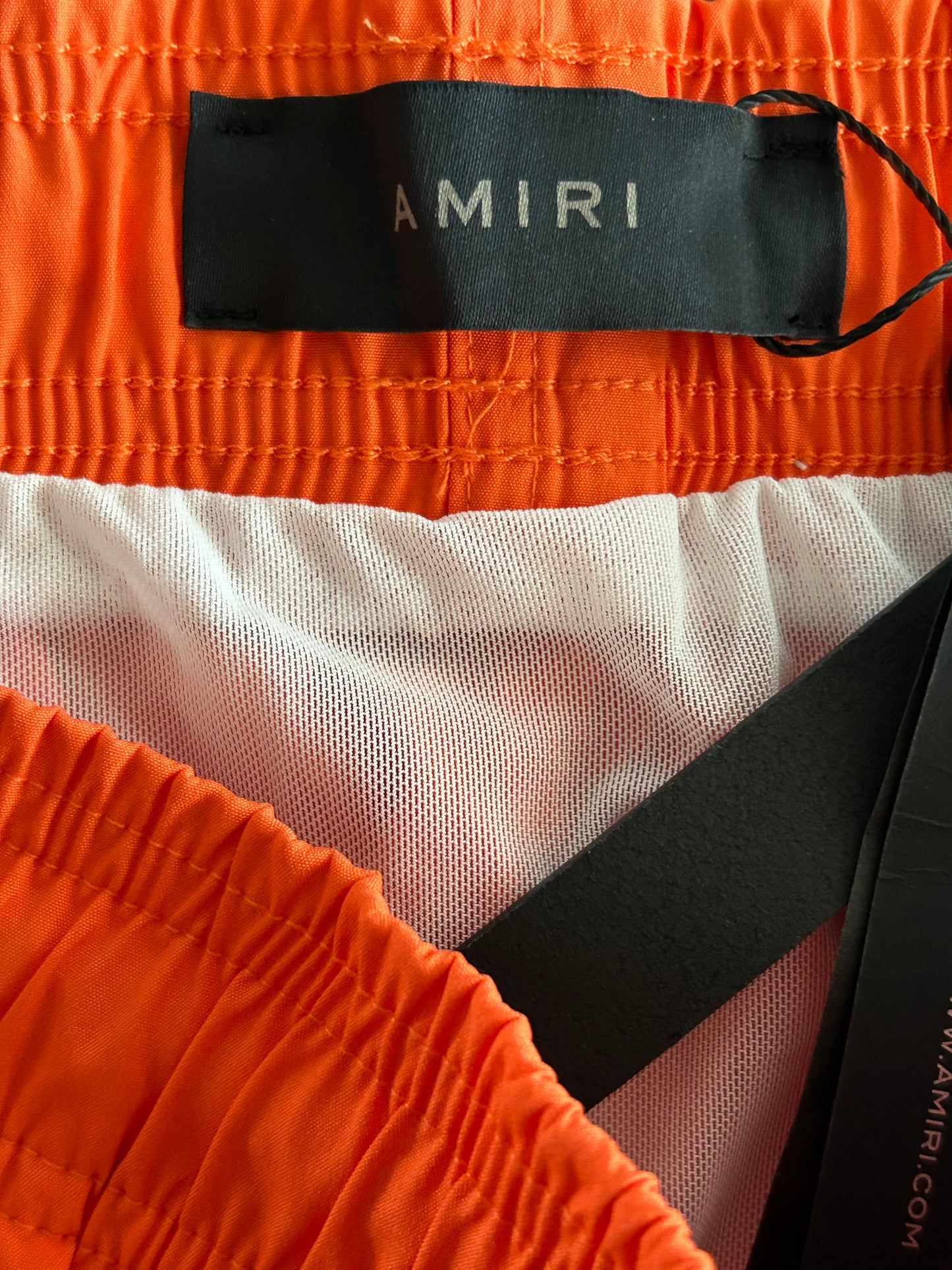 Amiri Orange & Black MA Bar Logo Swimshorts