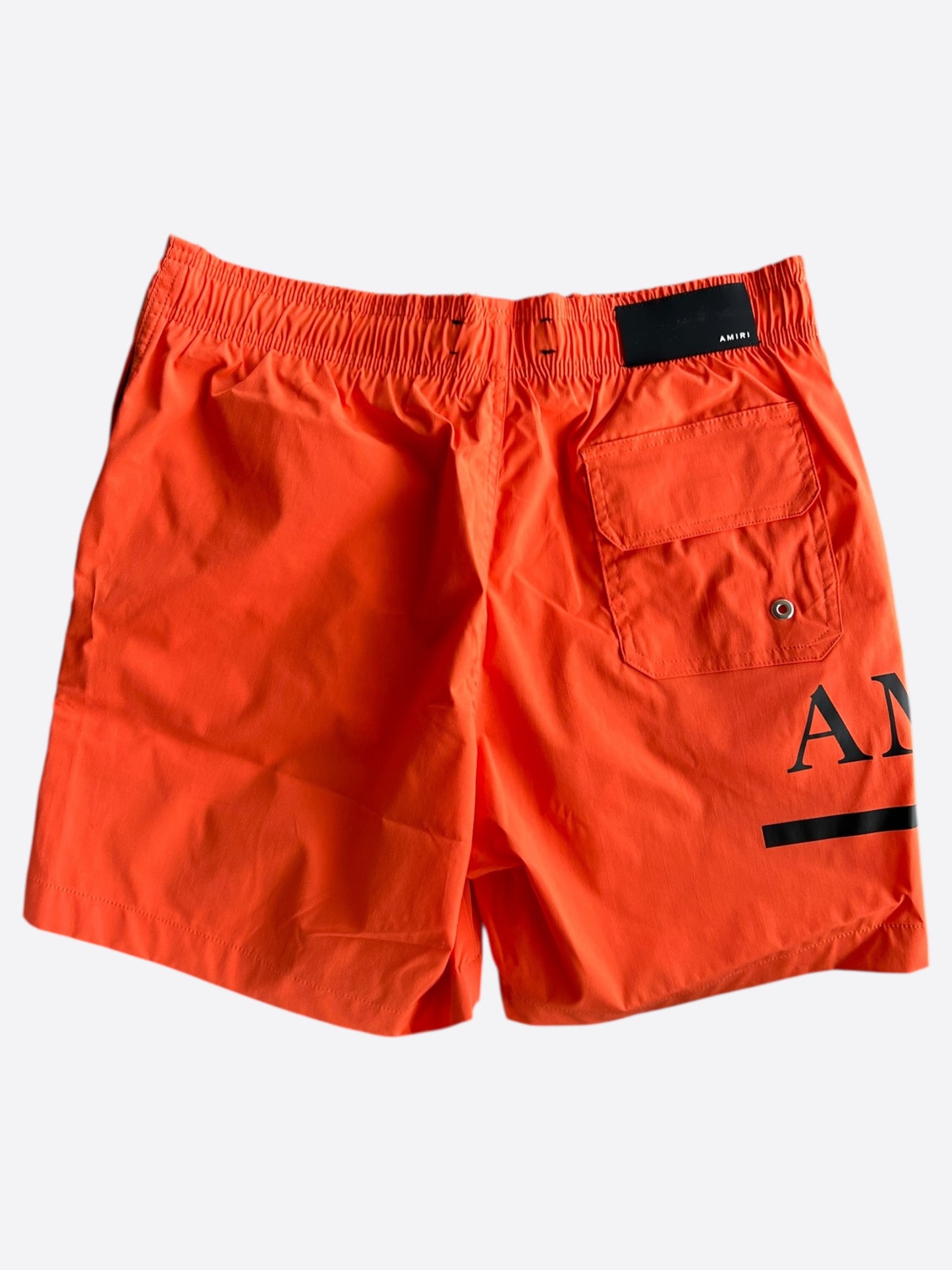 Amiri Orange & Black MA Bar Logo Swimshorts