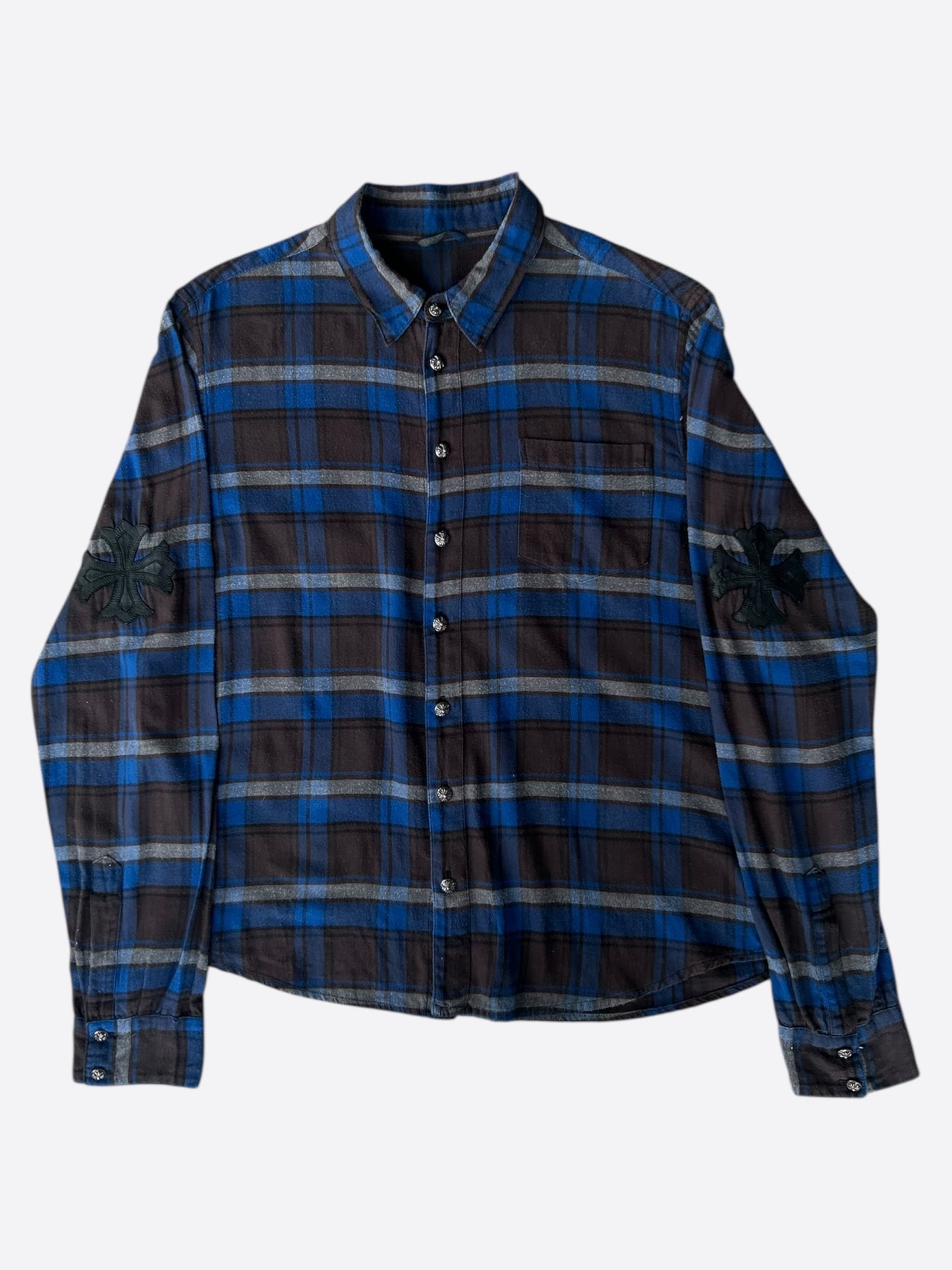 Chrome Hearts Blue Plaid Cross Patch Flannel