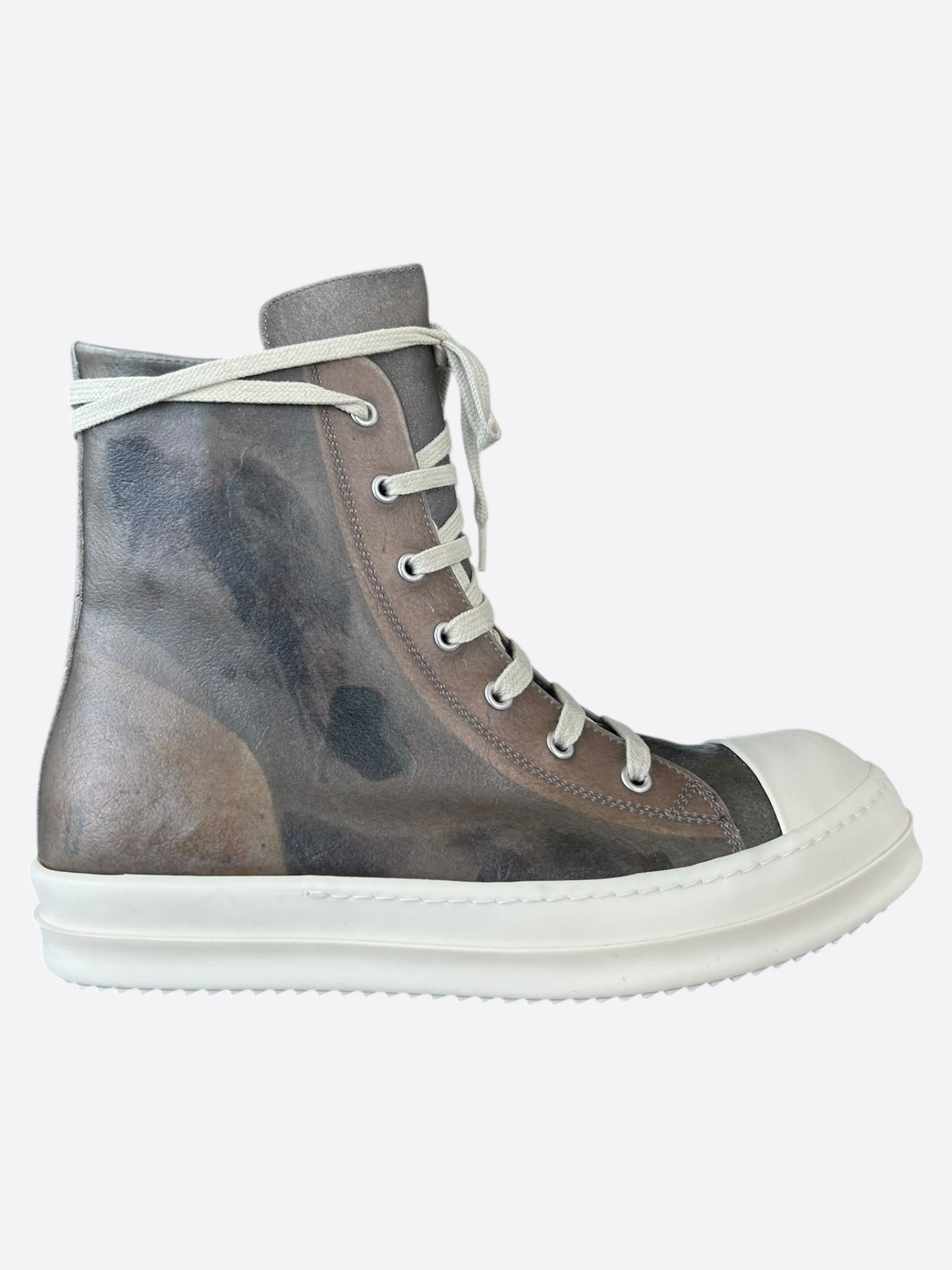 Rick Owens Dust Brown & White High Top Sneakers