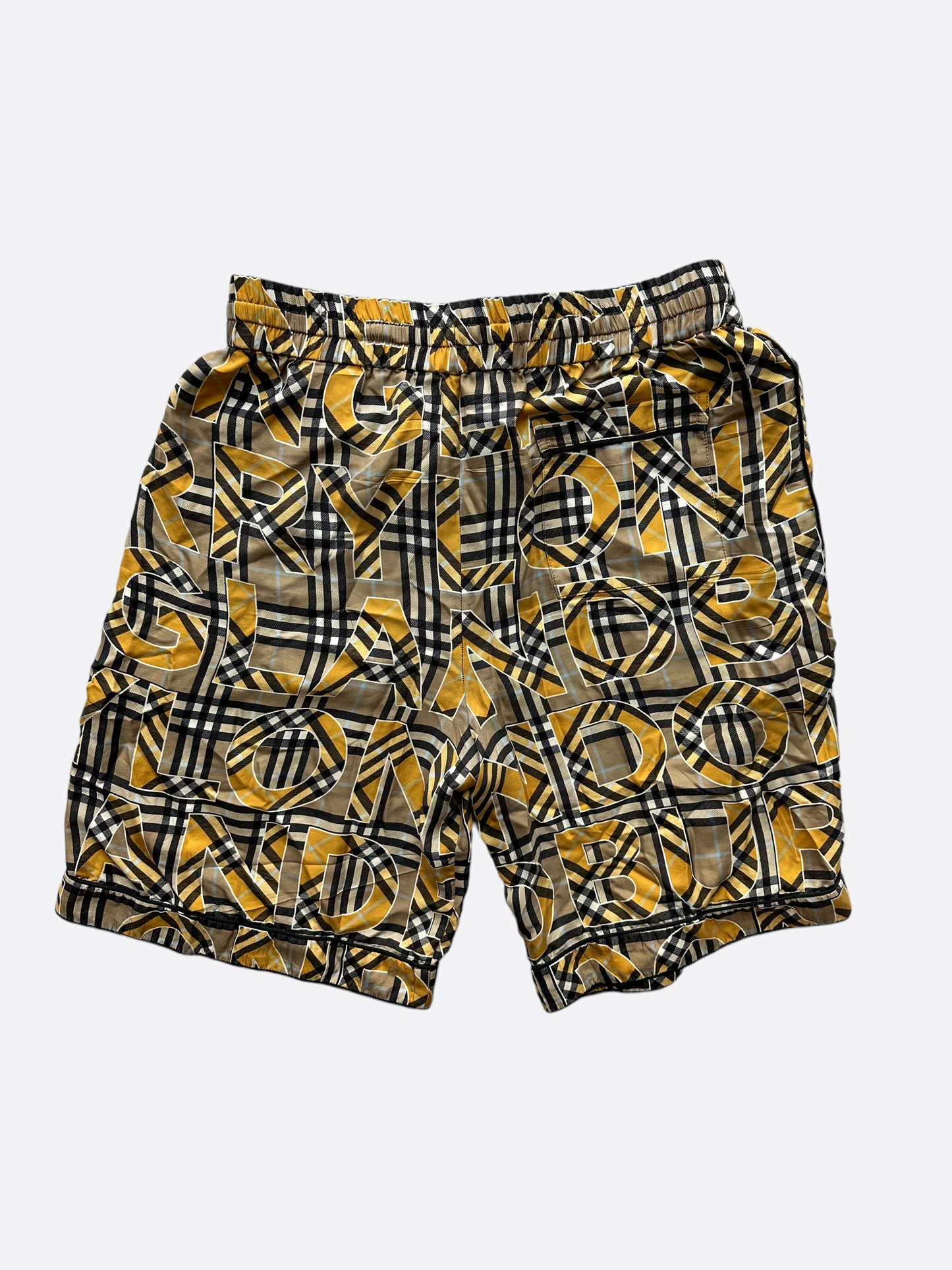 Burberry Beige & Yellow Repeat Logo Silk Shorts