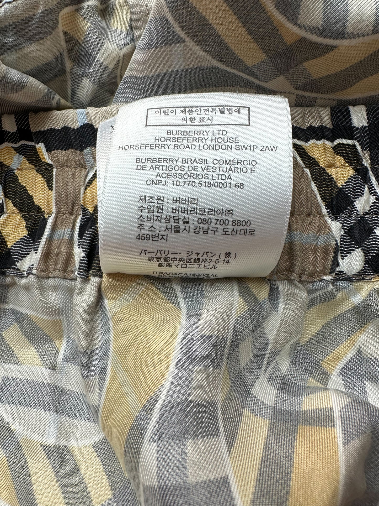 Burberry Beige & Yellow Repeat Logo Silk Shorts