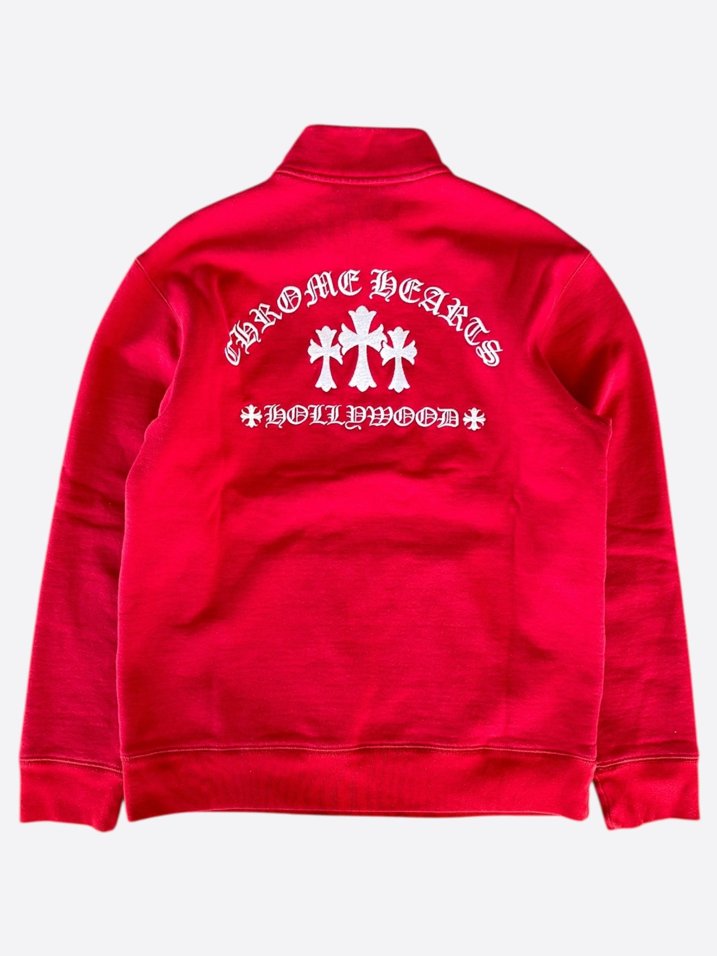Chrome Hearts Red & White Triple Cross Embroidered Quarter Zip Sweater