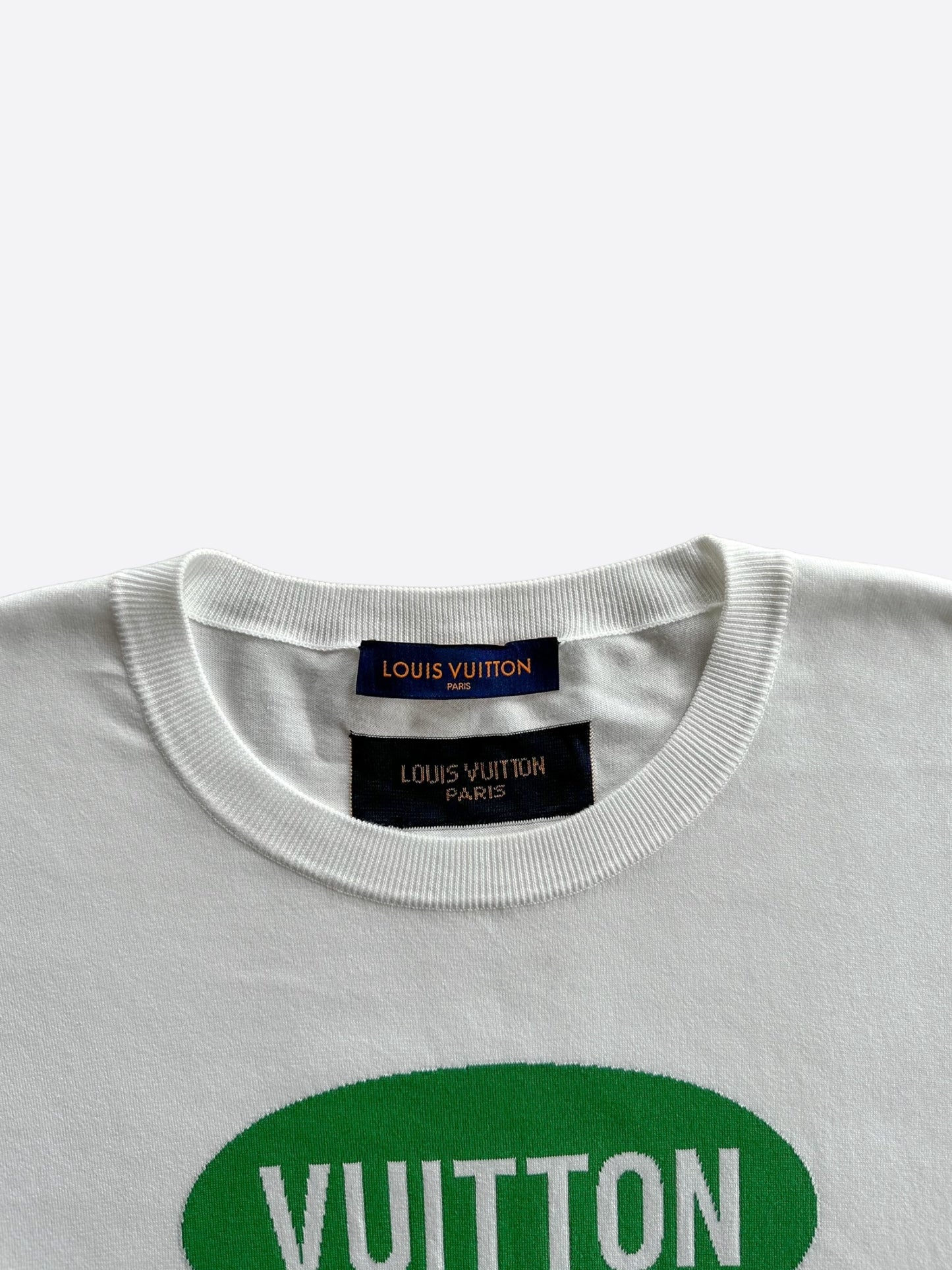 Louis Vuitton White & Green Vuitton Intarsia T-Shirt