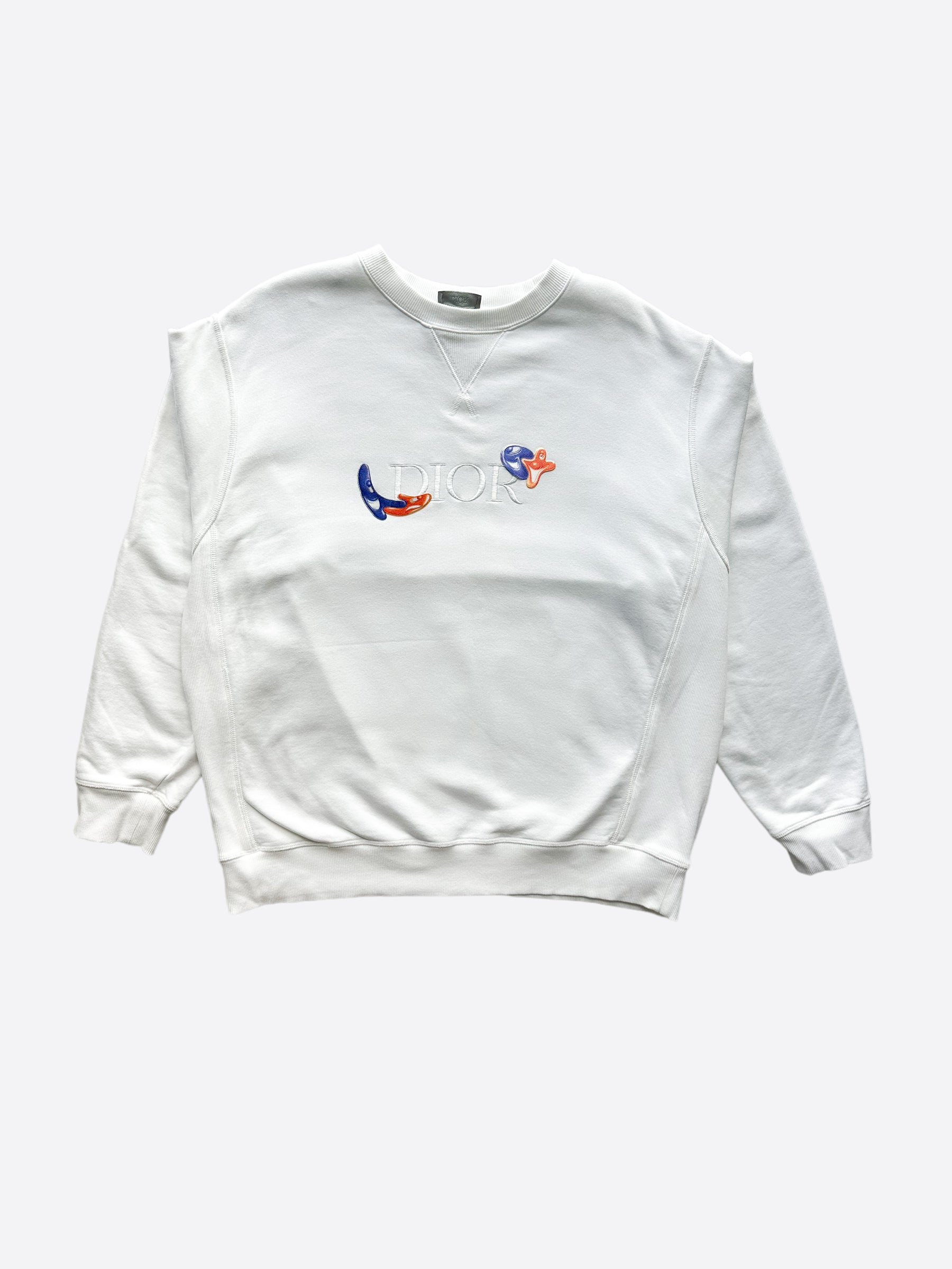 Dior Kenny Scharf White Embroidered Logo Sweater Savonches