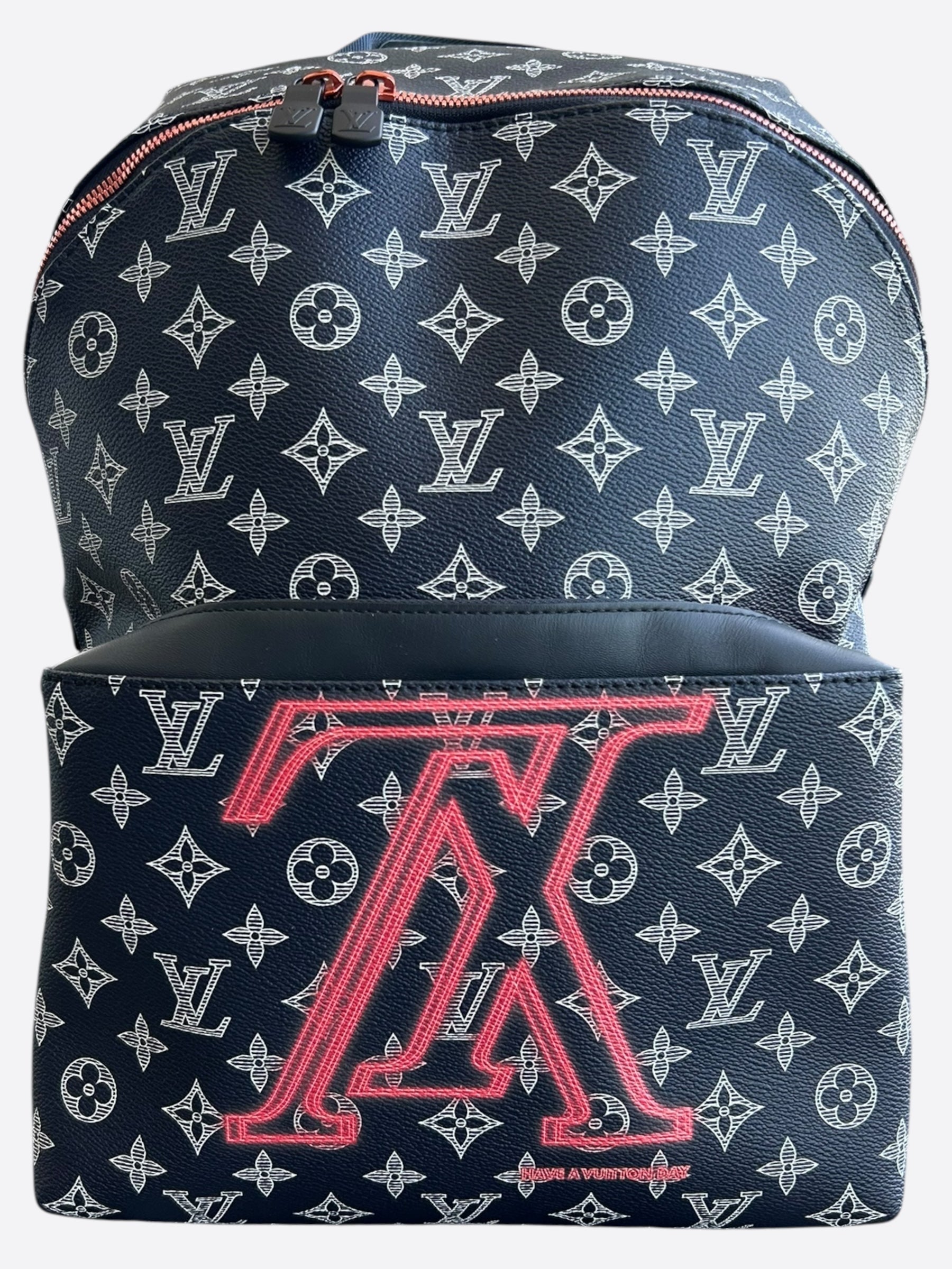 louis vuitton blue white red backpack Louis Vuitton Navy & White Upside Down Monogram Backpack