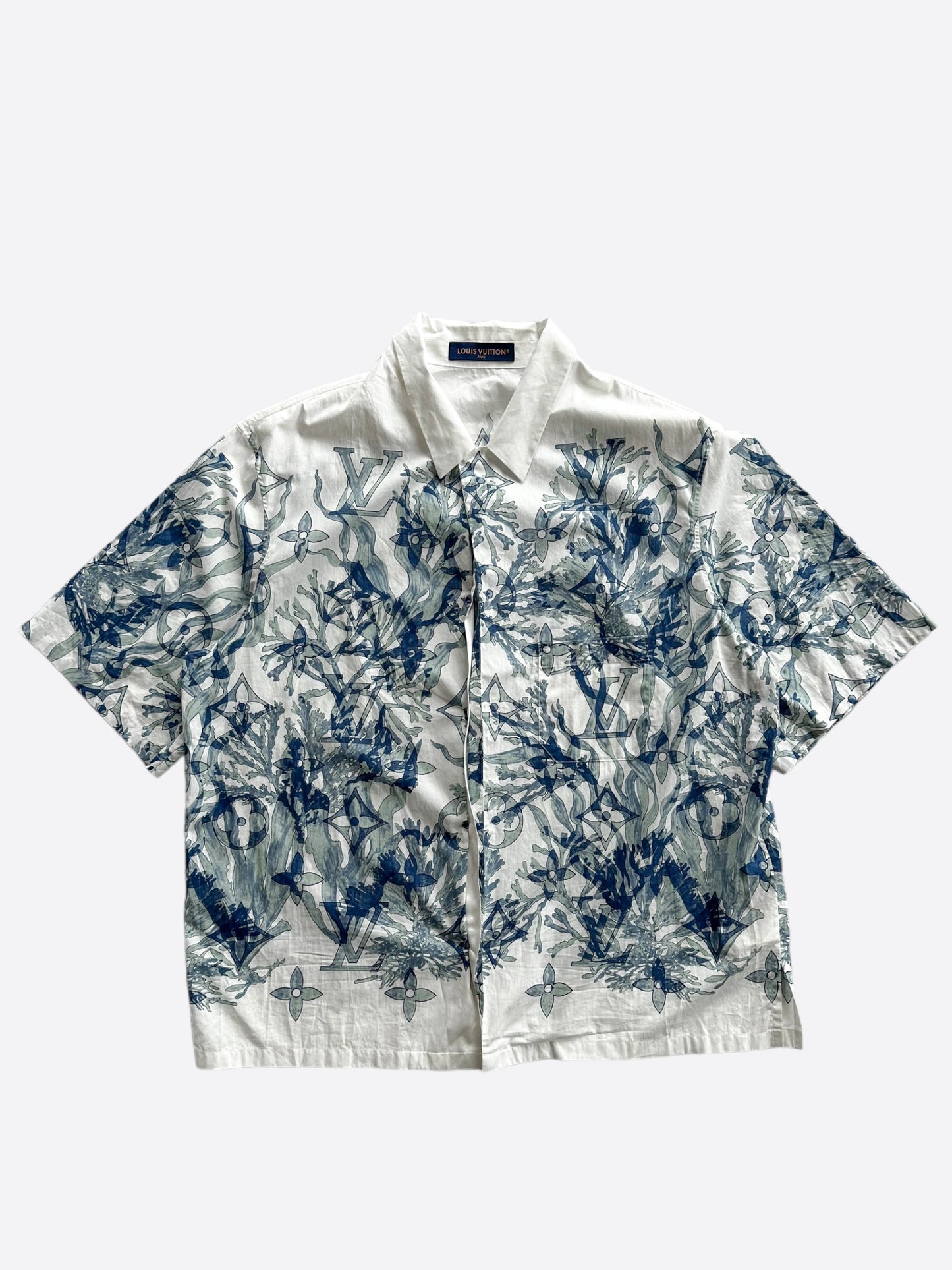 Louis Vuitton Blue & White Aquagarden Monogram Button Up Shirt