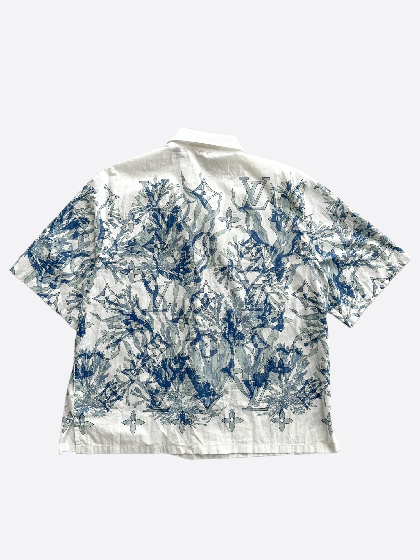 Louis Vuitton Blue & White Aquagarden Monogram Button Up Shirt