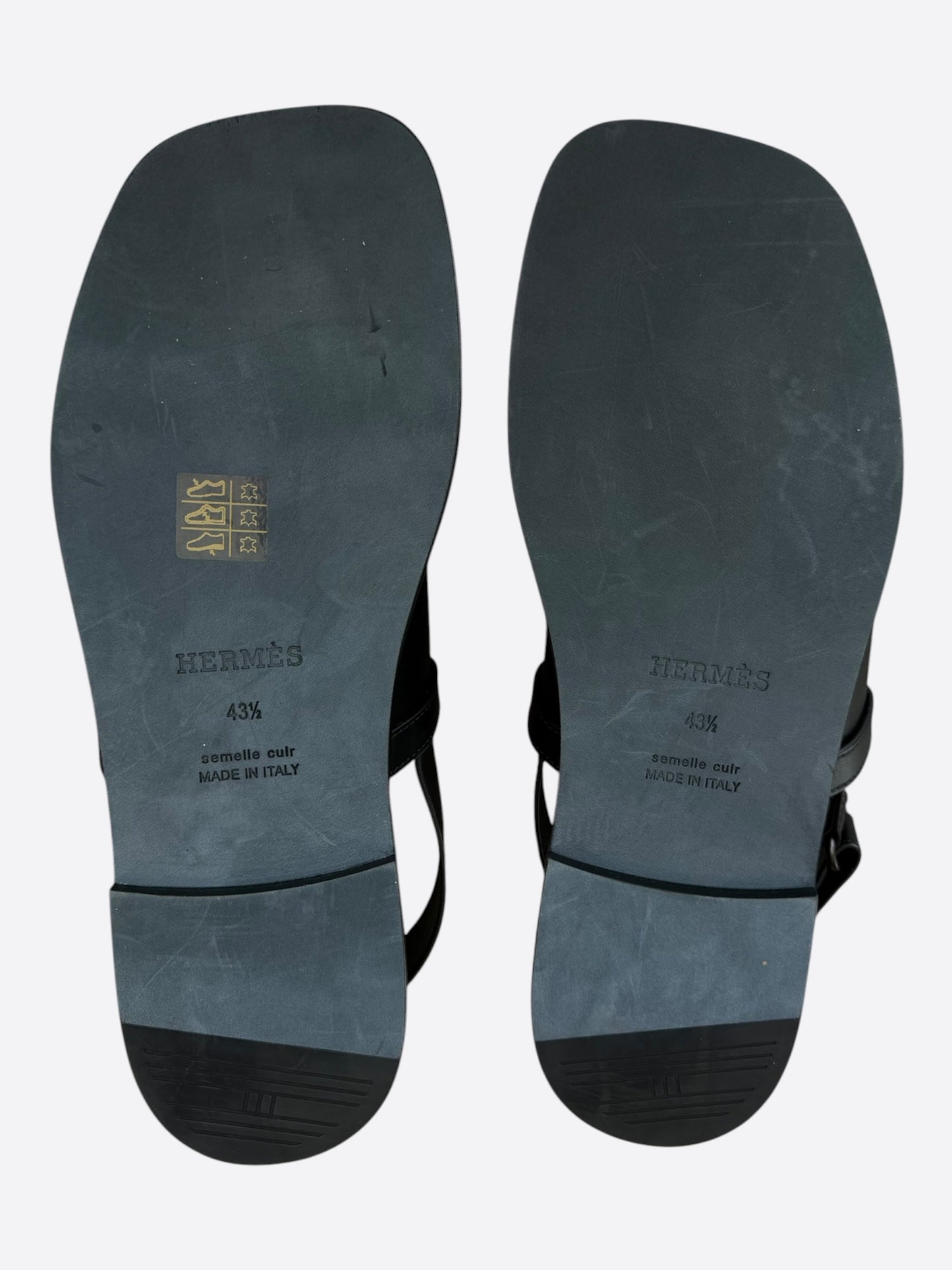 Hermes Black Leather Giacomo Sandals