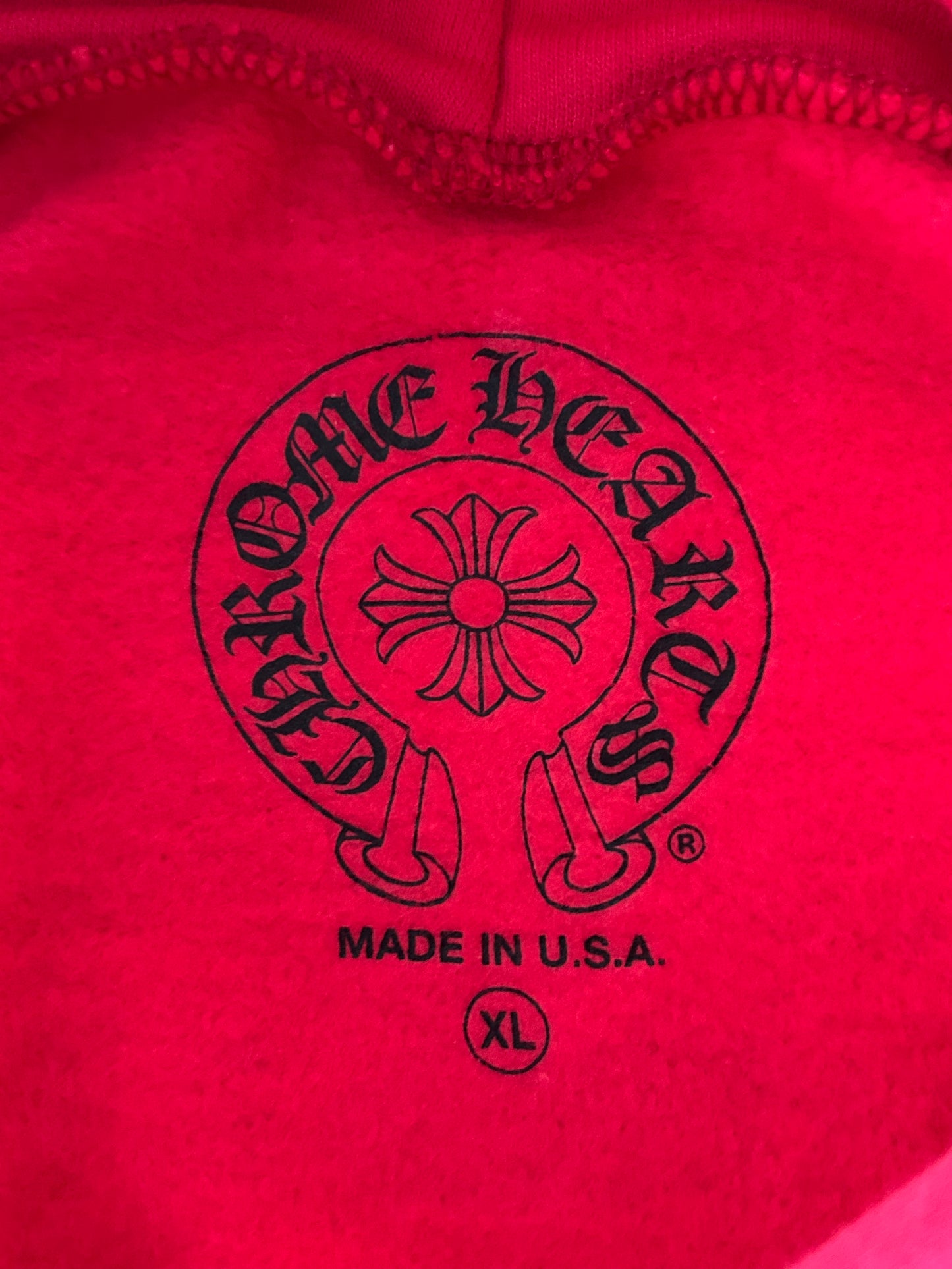 Chrome Hearts Red & White Scroll Logo Hoodie