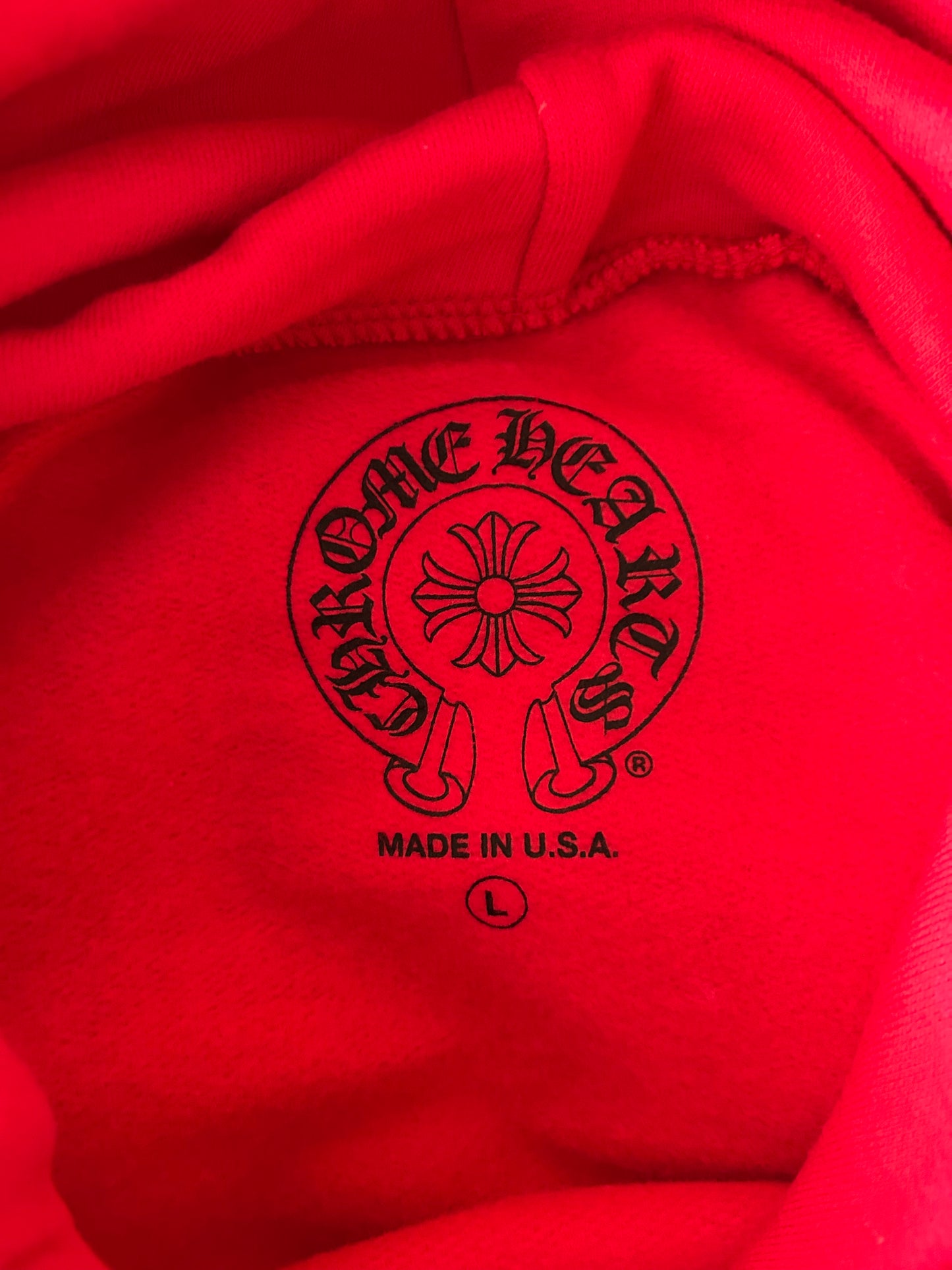 Chrome Hearts Red & White Scroll Logo Hoodie