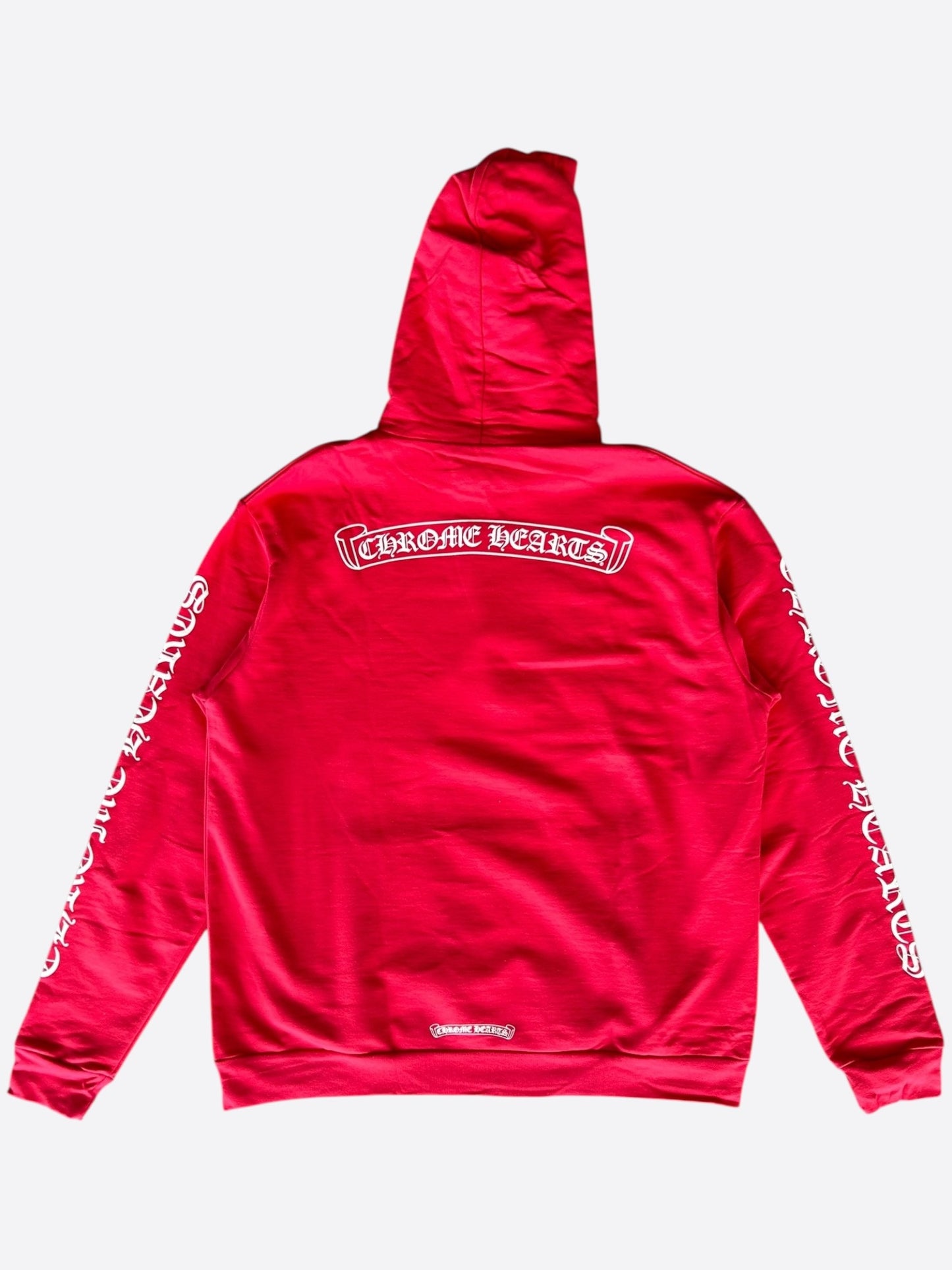 Chrome Hearts Red & White Scroll Logo Hoodie