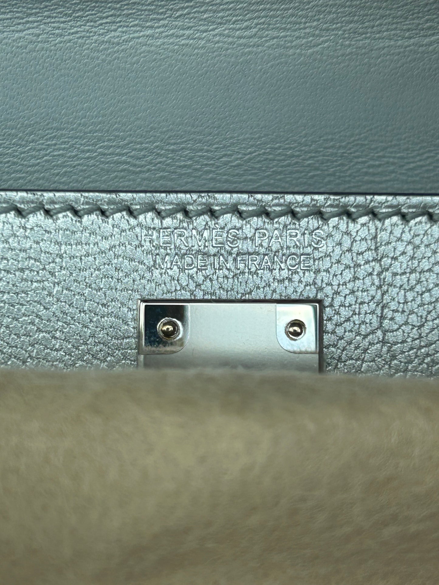 Hermes Metallic Silver Epsom Mini Kelly 20