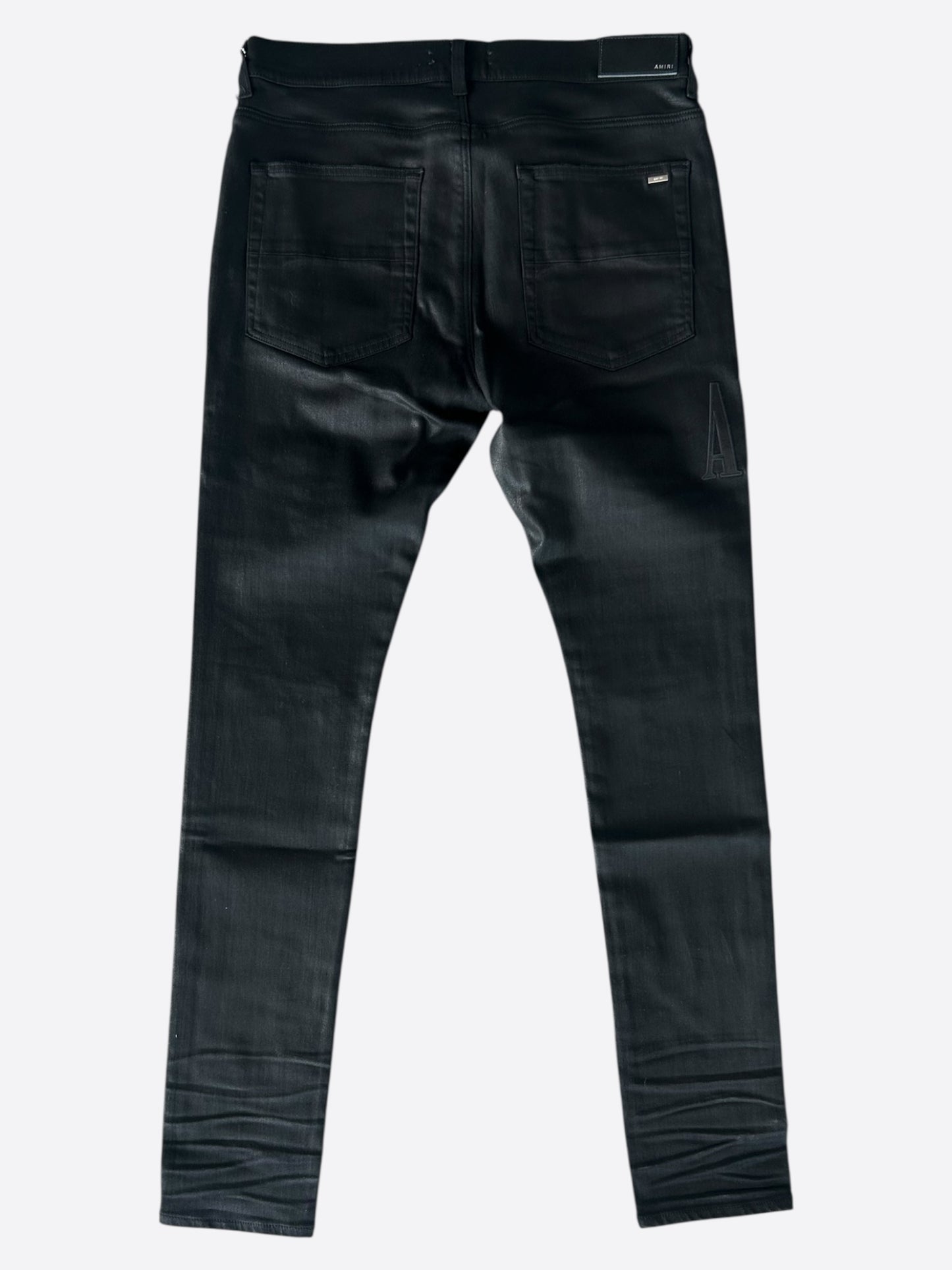 Amiri Black Waxed Core Applique Logo Jeans