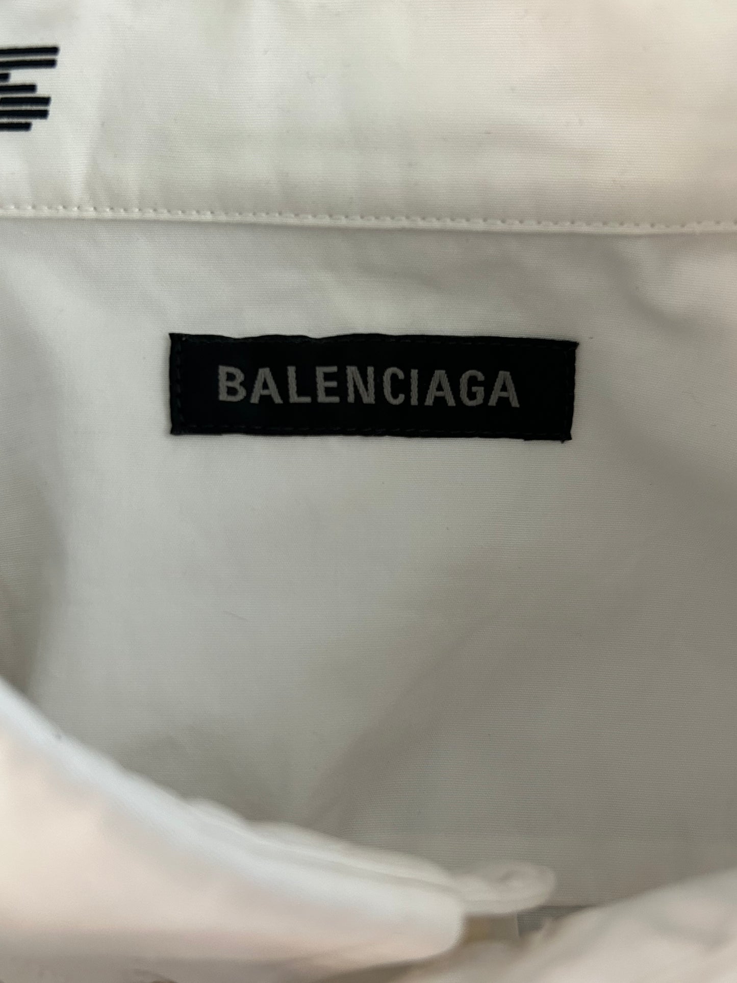 Balenciaga White & Black All Over Logo Button Up Shirt